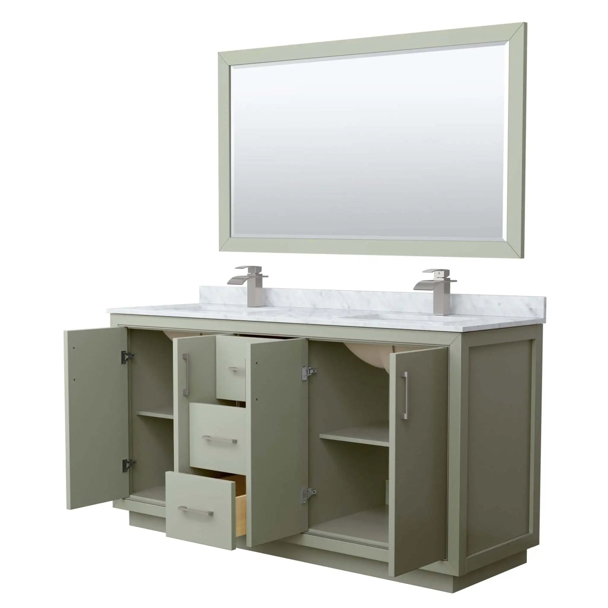 66" Icon Double Bathroom Vanity in Light Green with Brushed Nickel Trim & 58" Mirror by Wyndham