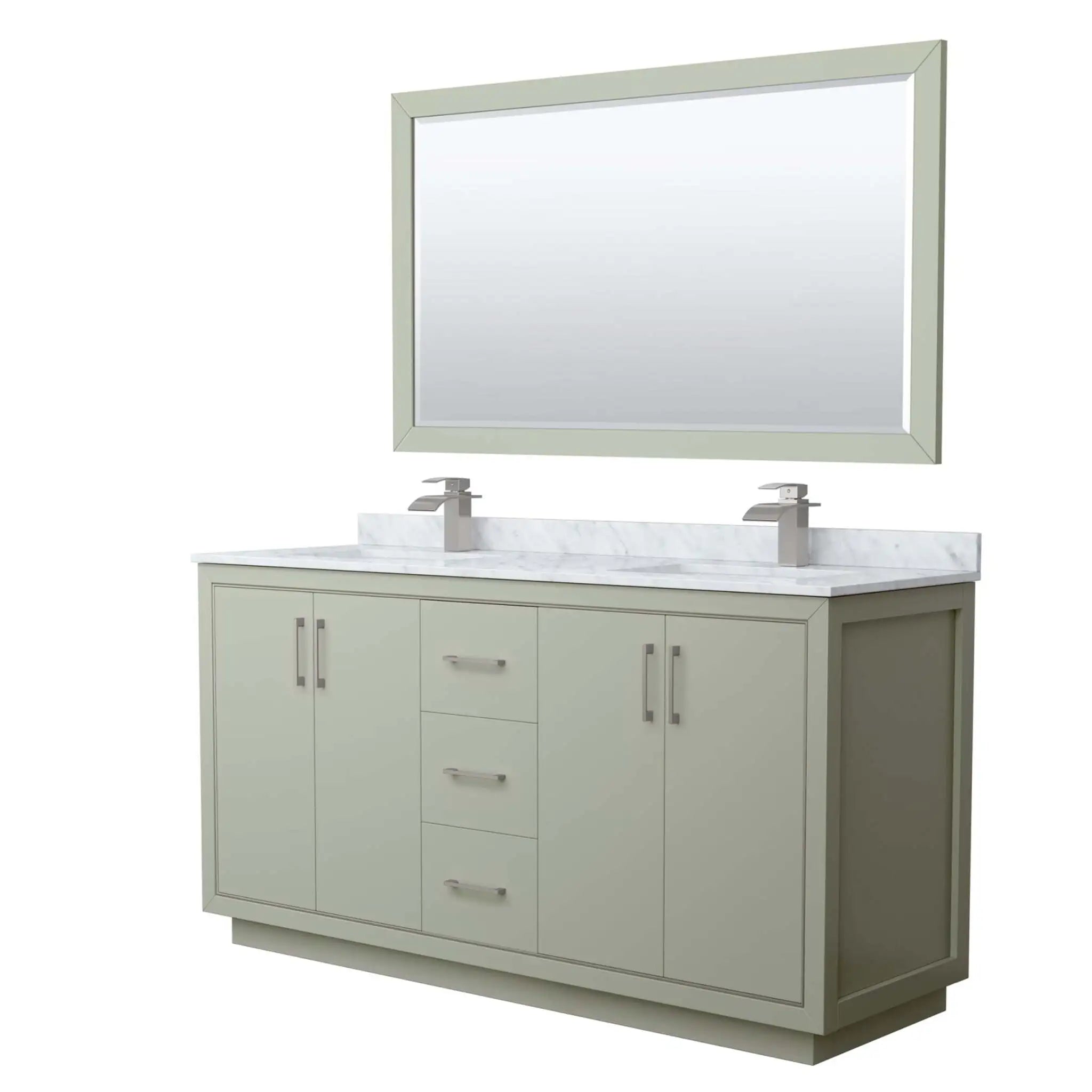 66" Icon Double Bathroom Vanity in Light Green with Brushed Nickel Trim & 58" Mirror by Wyndham