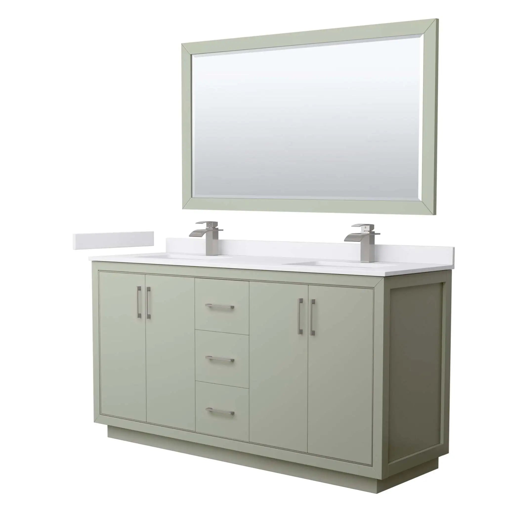 66" Icon Double Bathroom Vanity in Light Green with Brushed Nickel Trim & 58" Mirror by Wyndham