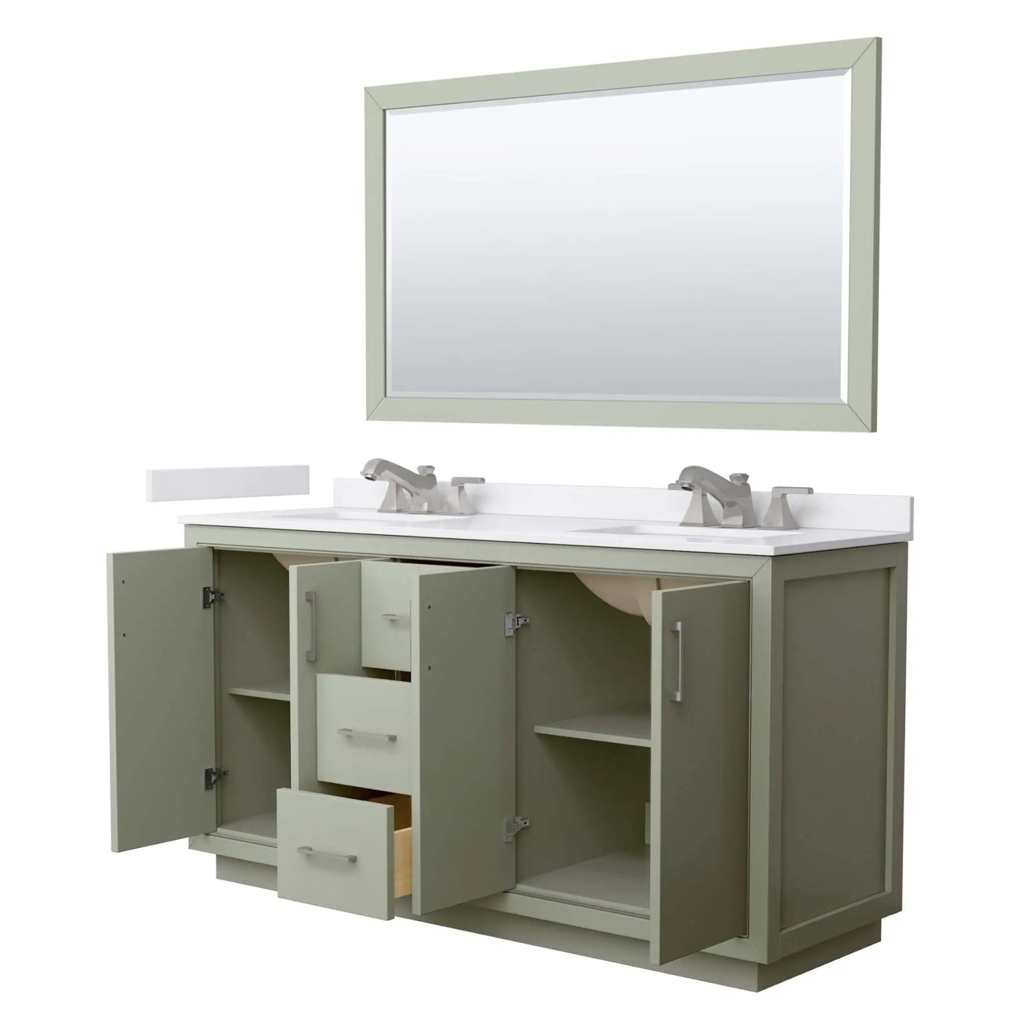 66" Icon Double Bathroom Vanity in Light Green with Brushed Nickel Trim & 58" Mirror by Wyndham