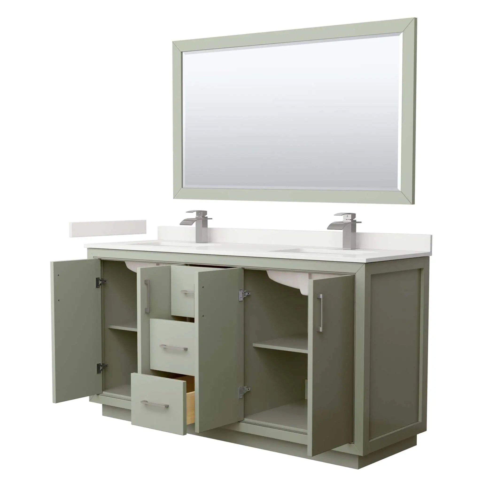 66" Icon Double Bathroom Vanity in Light Green with Brushed Nickel Trim & 58" Mirror by Wyndham