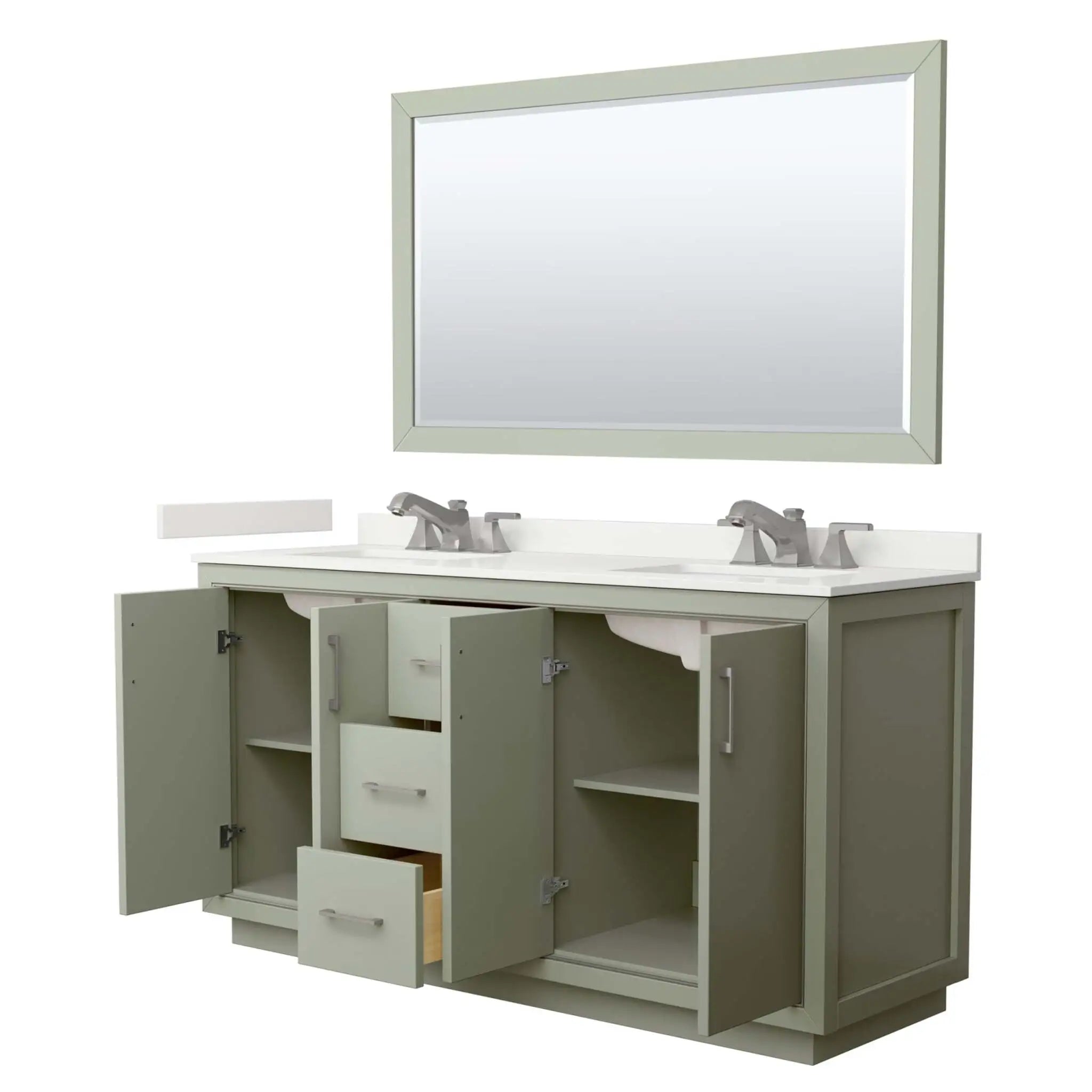 66" Icon Double Bathroom Vanity in Light Green with Brushed Nickel Trim & 58" Mirror by Wyndham