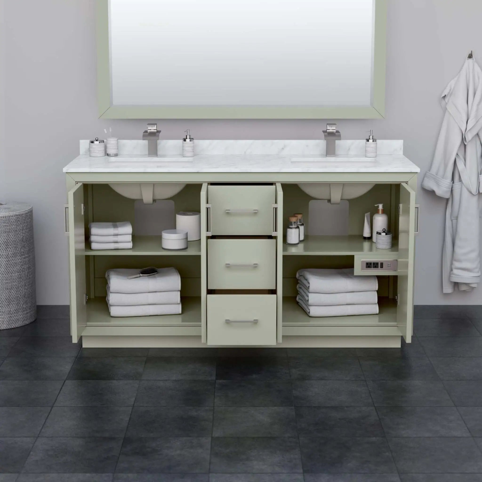 66" Icon Double Bathroom Vanity in Light Green with Brushed Nickel Trim by Wyndham