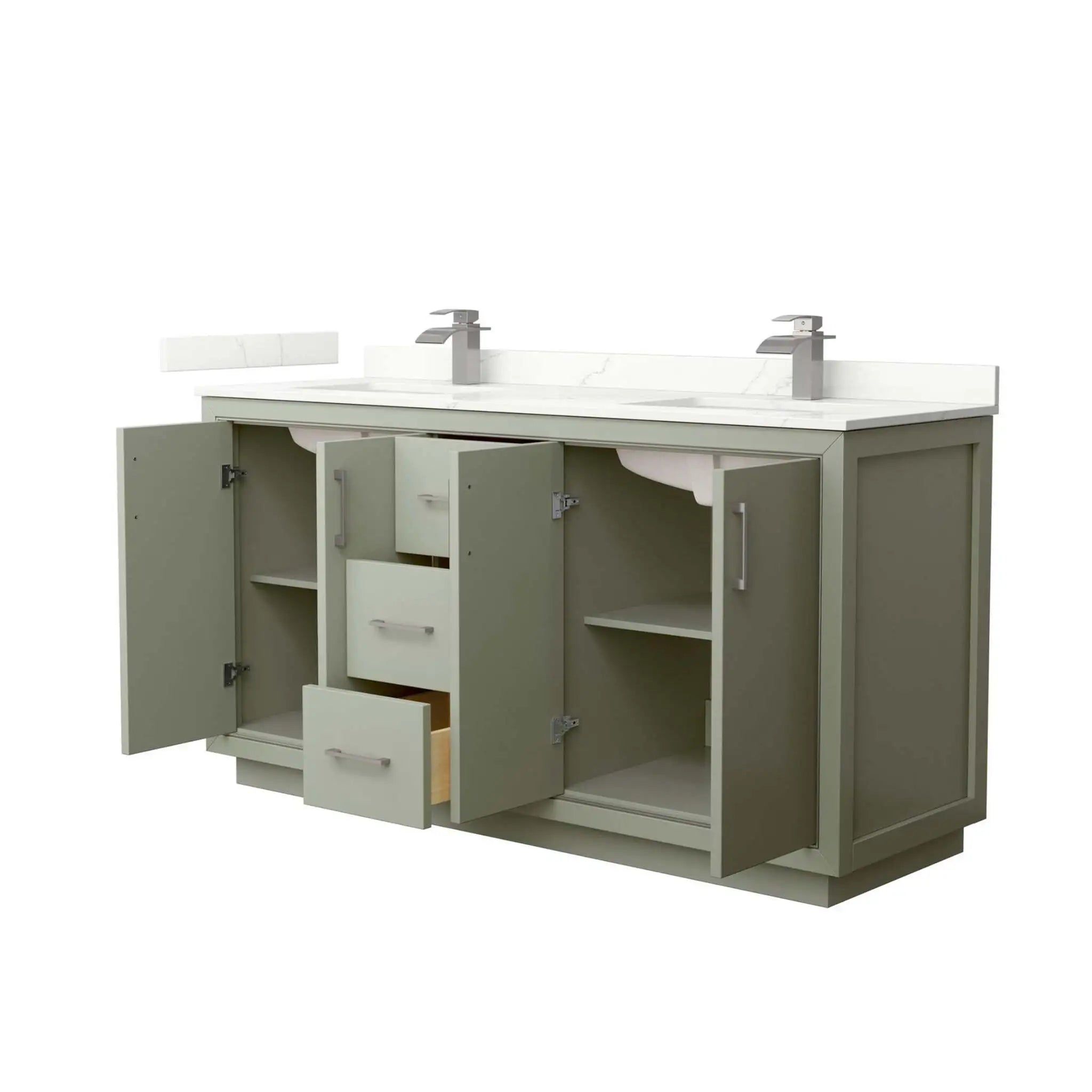 66" Icon Double Bathroom Vanity in Light Green with Brushed Nickel Trim by Wyndham
