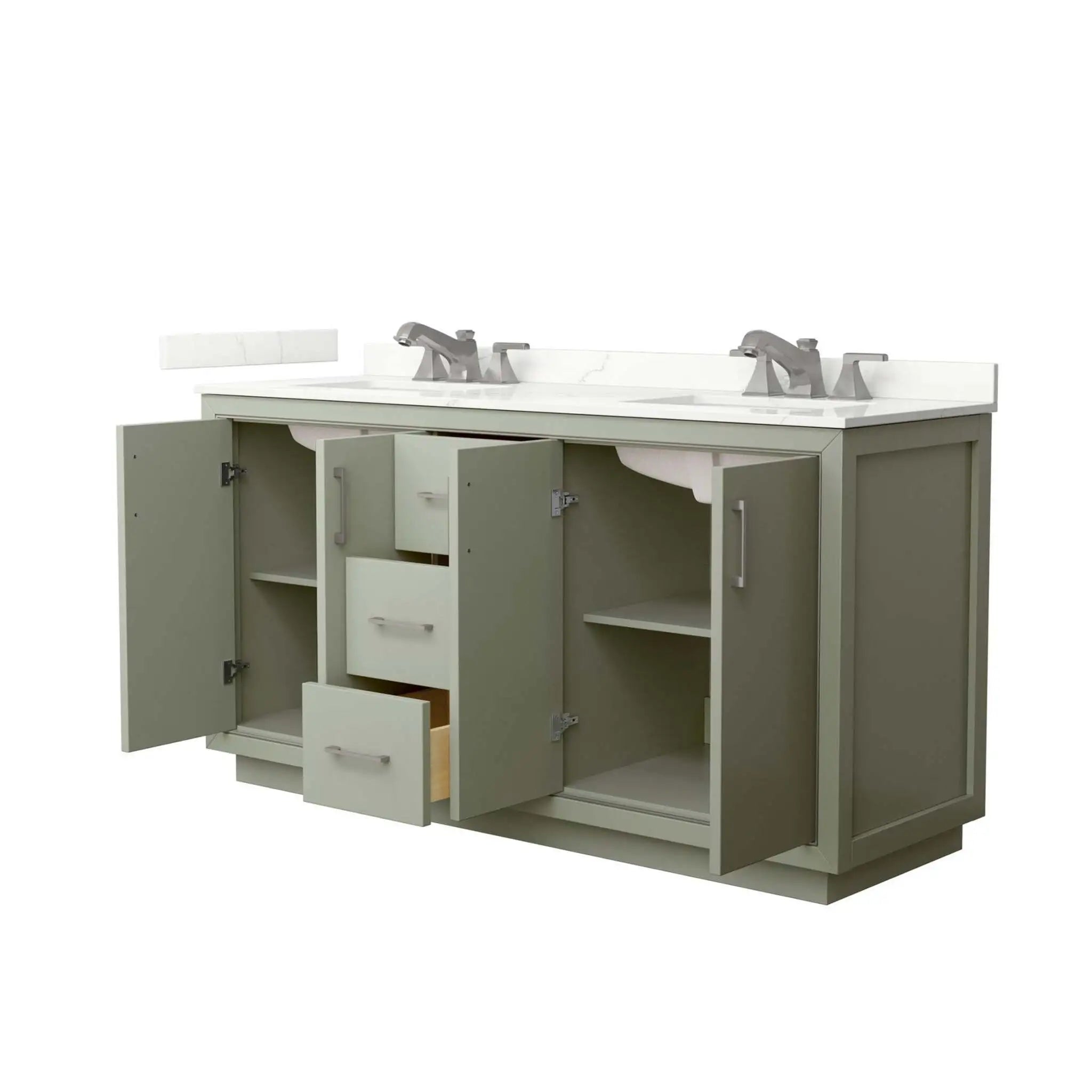 66" Icon Double Bathroom Vanity in Light Green with Brushed Nickel Trim by Wyndham