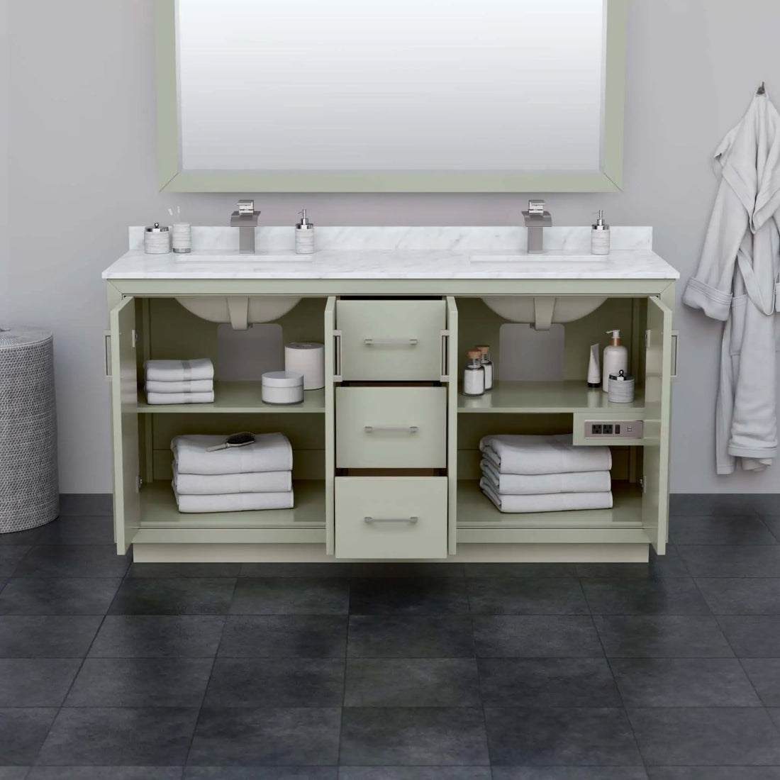66" Icon Double Bathroom Vanity in Light Green with Brushed Nickel Trim by Wyndham