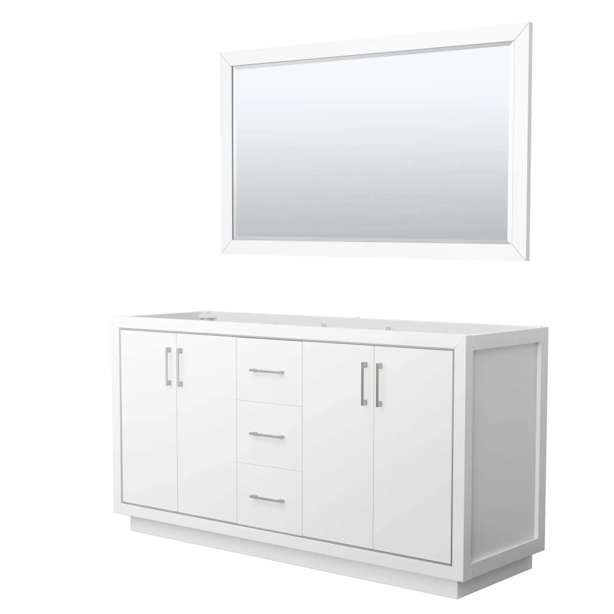 66" Icon Double Bathroom Vanity in White with Brushed Nickel Trim & 58" Mirror by Wyndham