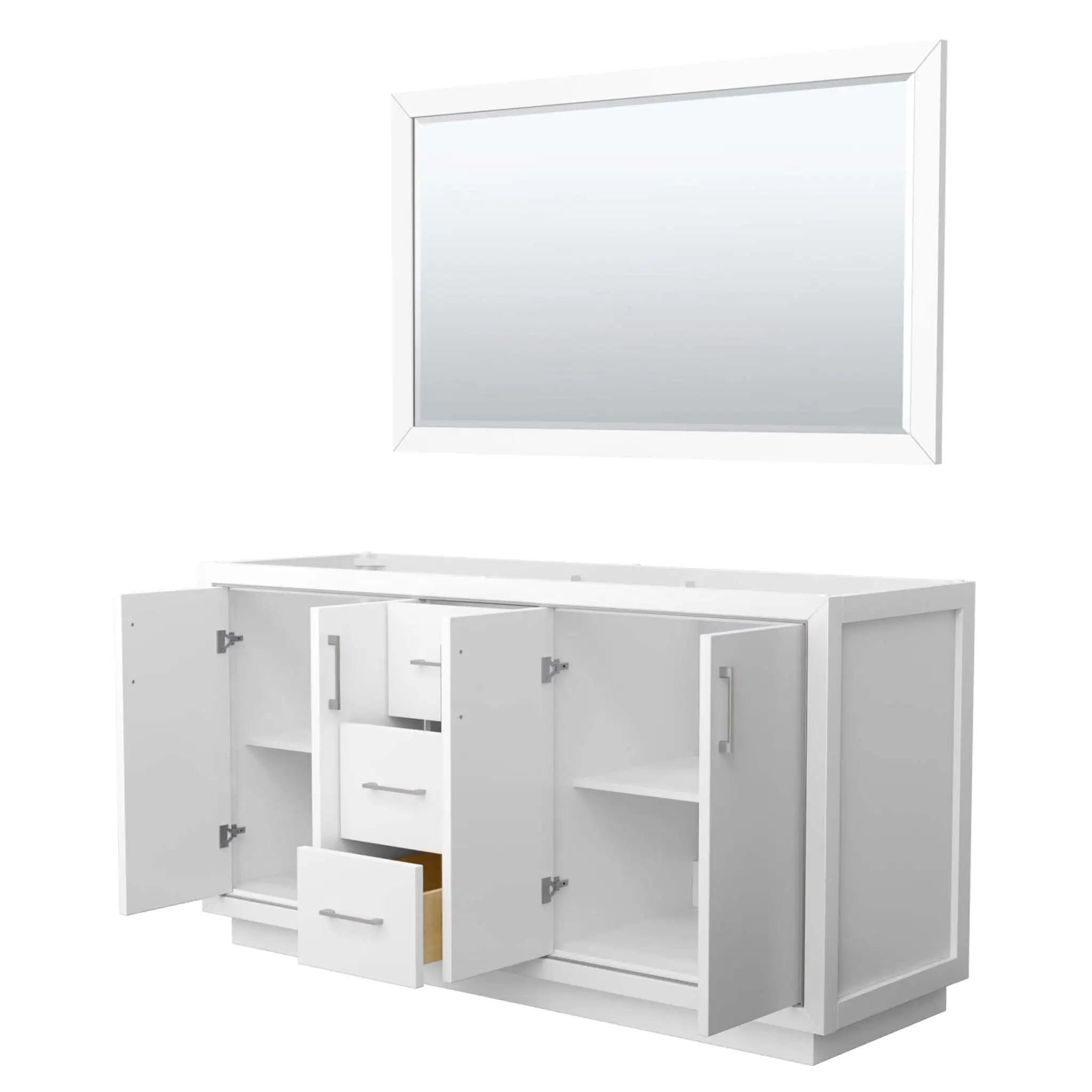66" Icon Double Bathroom Vanity in White with Brushed Nickel Trim & 58" Mirror by Wyndham