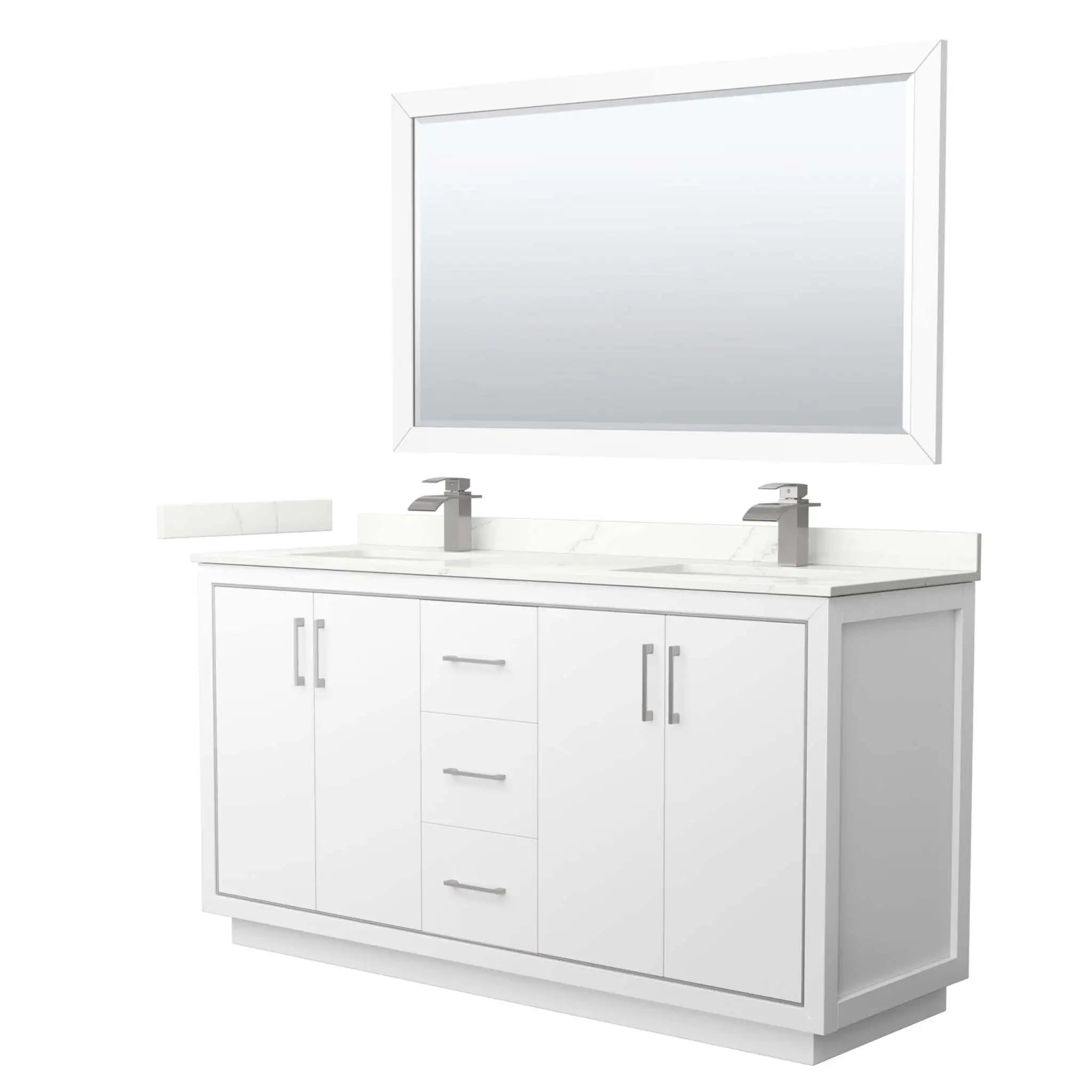66" Icon Double Bathroom Vanity in White with Brushed Nickel Trim & 58" Mirror by Wyndham