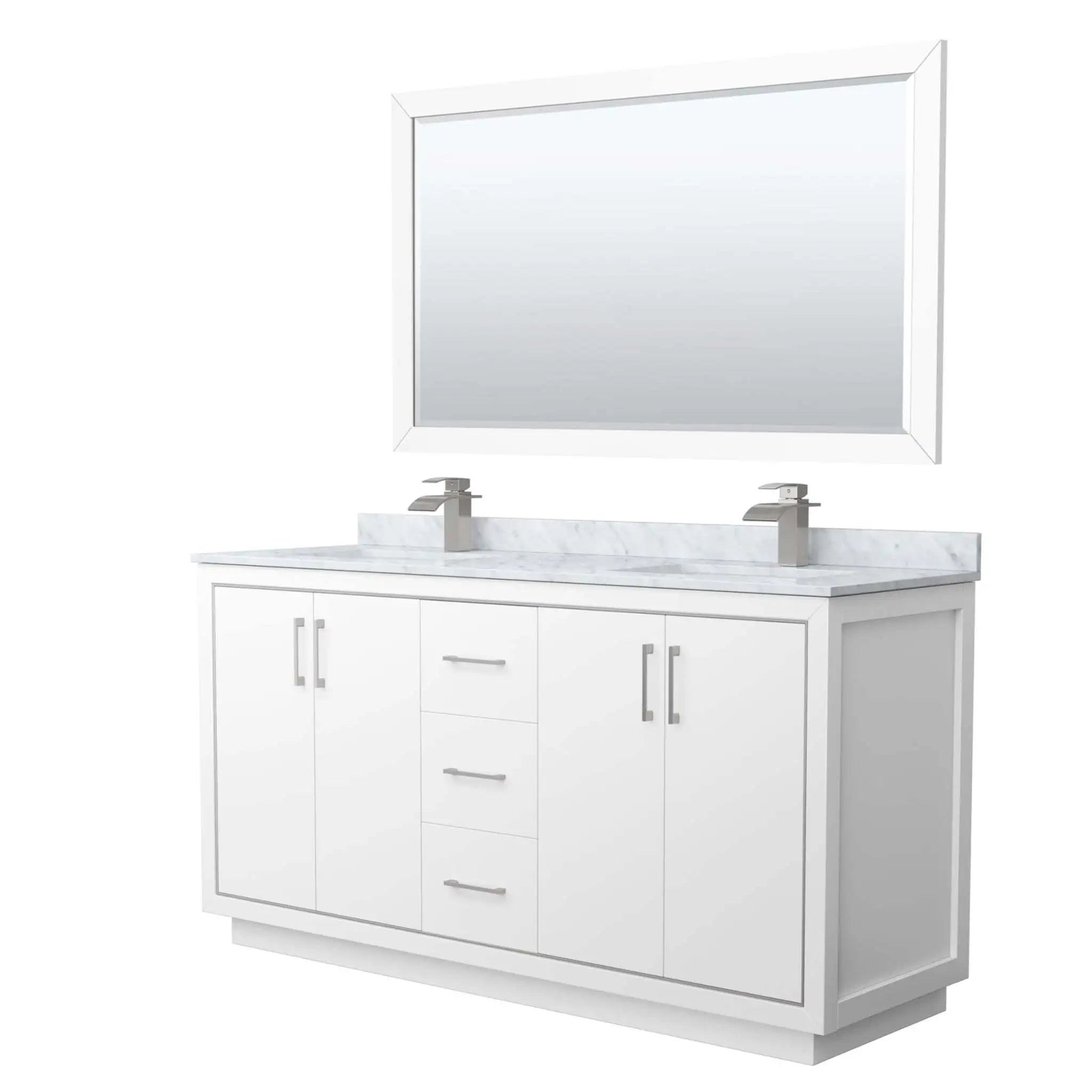 66" Icon Double Bathroom Vanity in White with Brushed Nickel Trim & 58" Mirror by Wyndham