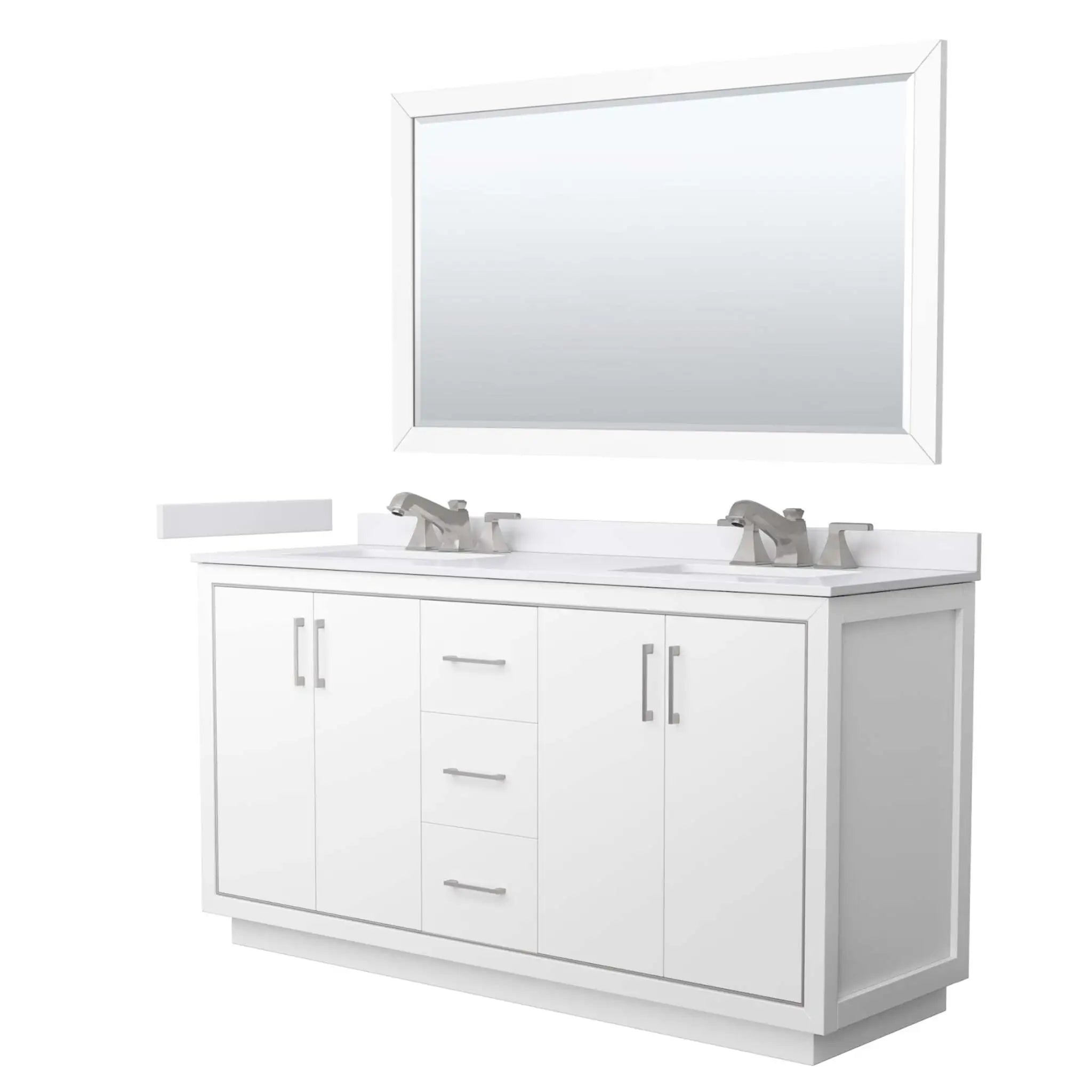 66" Icon Double Bathroom Vanity in White with Brushed Nickel Trim & 58" Mirror by Wyndham