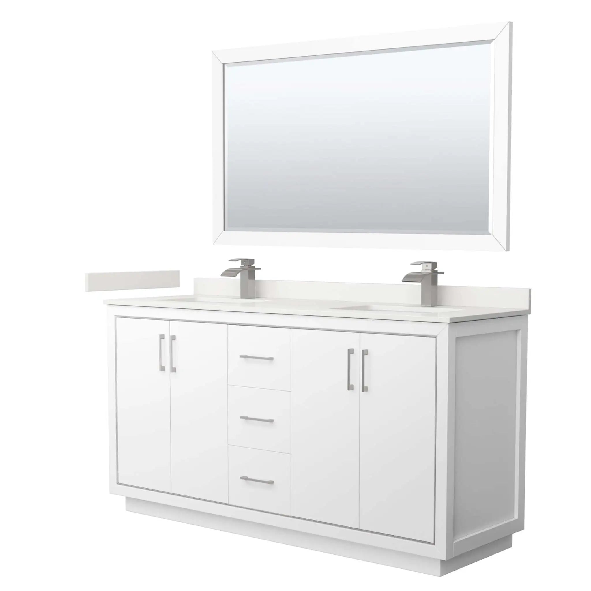 66" Icon Double Bathroom Vanity in White with Brushed Nickel Trim & 58" Mirror by Wyndham