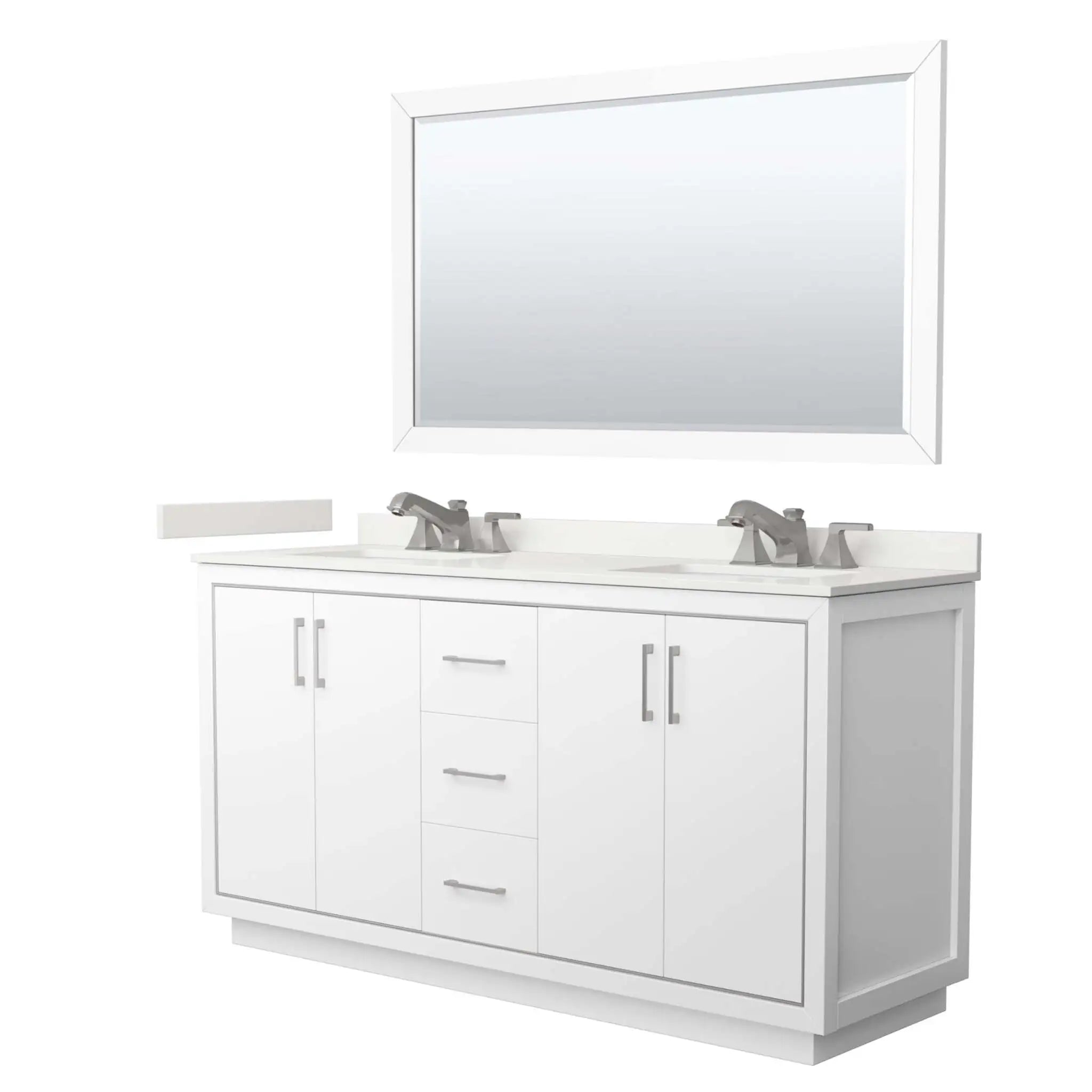 66" Icon Double Bathroom Vanity in White with Brushed Nickel Trim & 58" Mirror by Wyndham