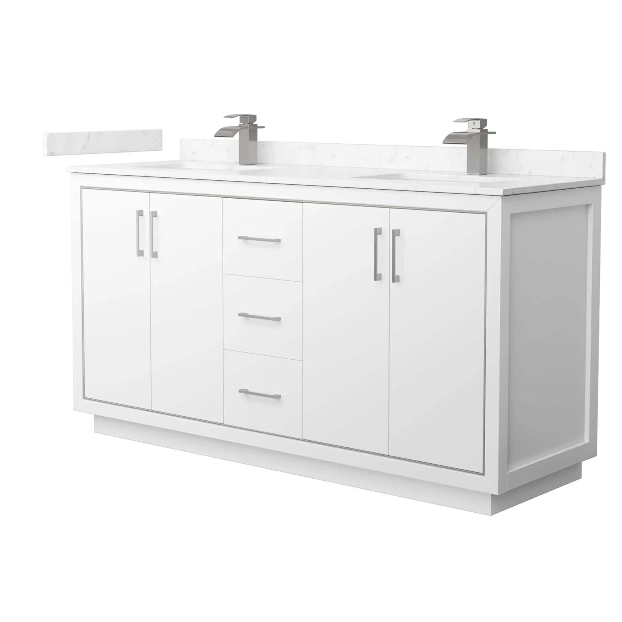 66" Icon Double Bathroom Vanity in White with Brushed Nickel Trim by Wyndham