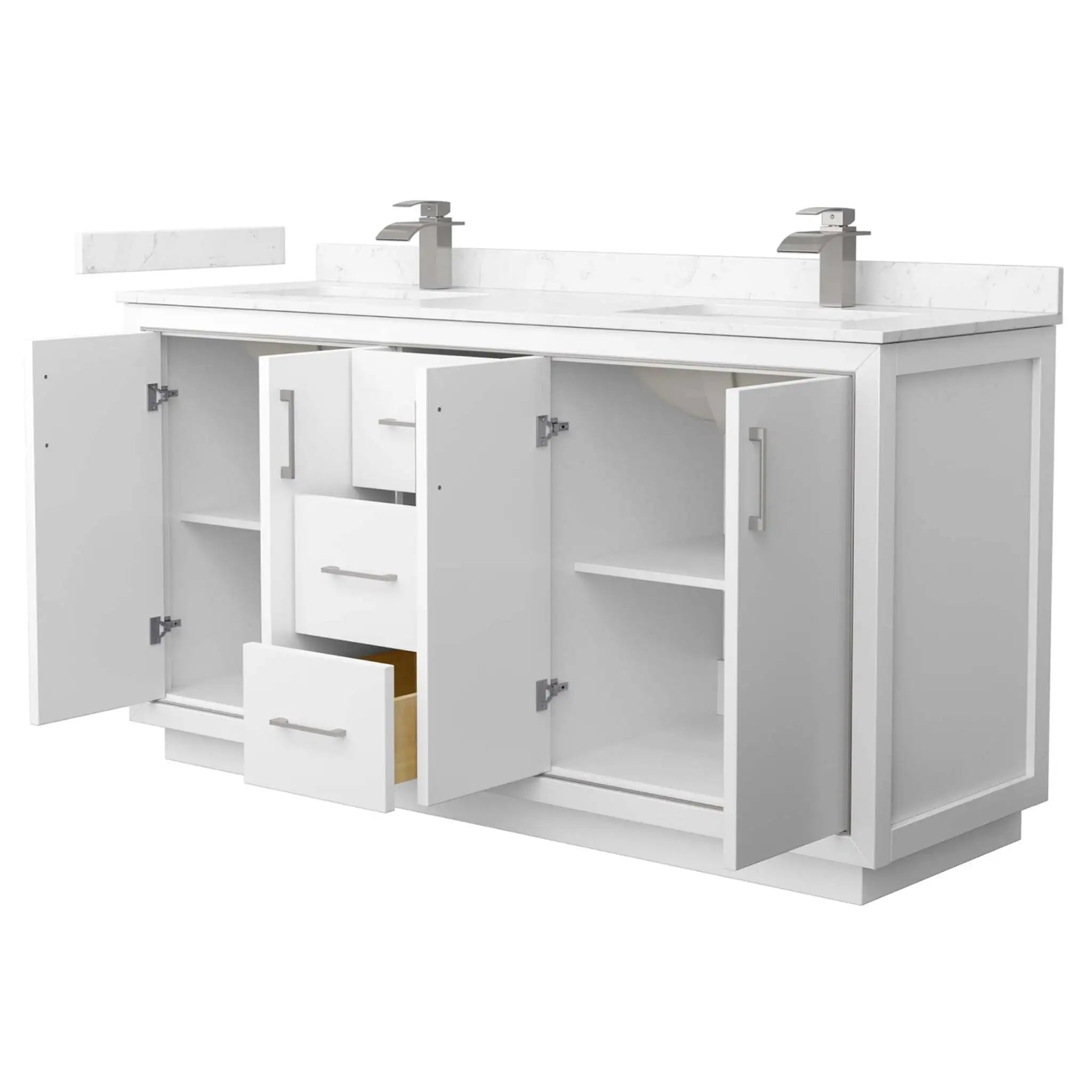66" Icon Double Bathroom Vanity in White with Brushed Nickel Trim by Wyndham