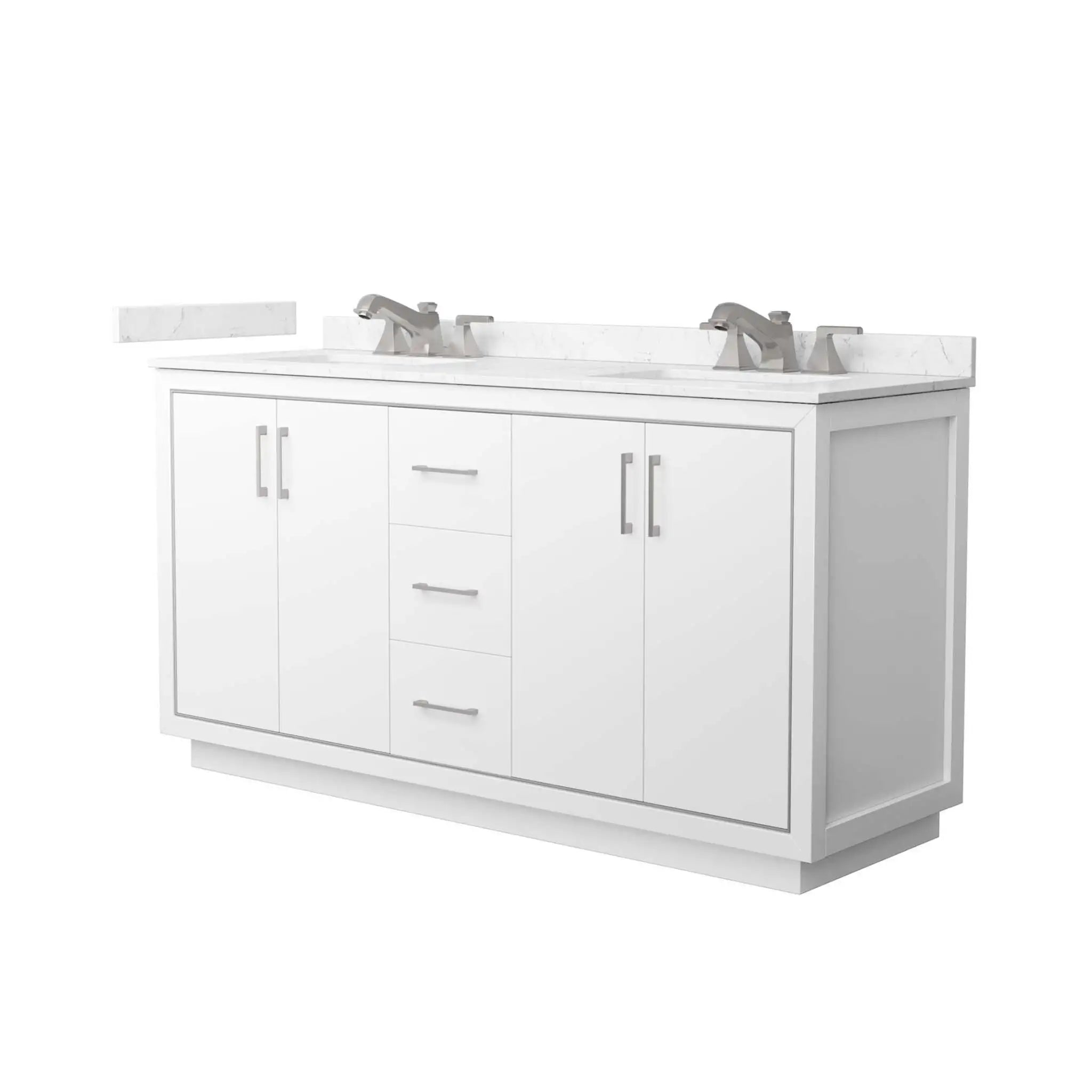 66" Icon Double Bathroom Vanity in White with Brushed Nickel Trim by Wyndham