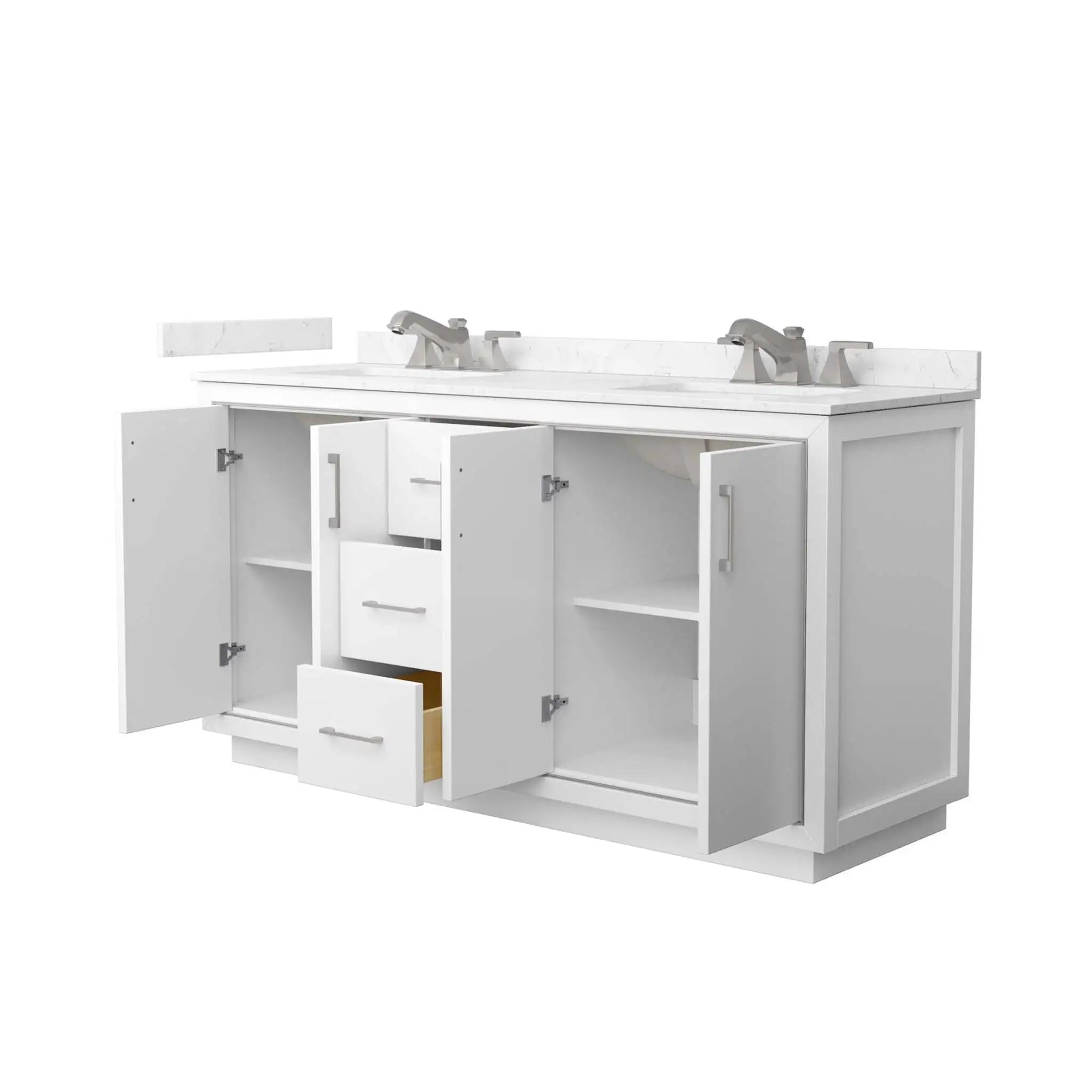 66" Icon Double Bathroom Vanity in White with Brushed Nickel Trim by Wyndham