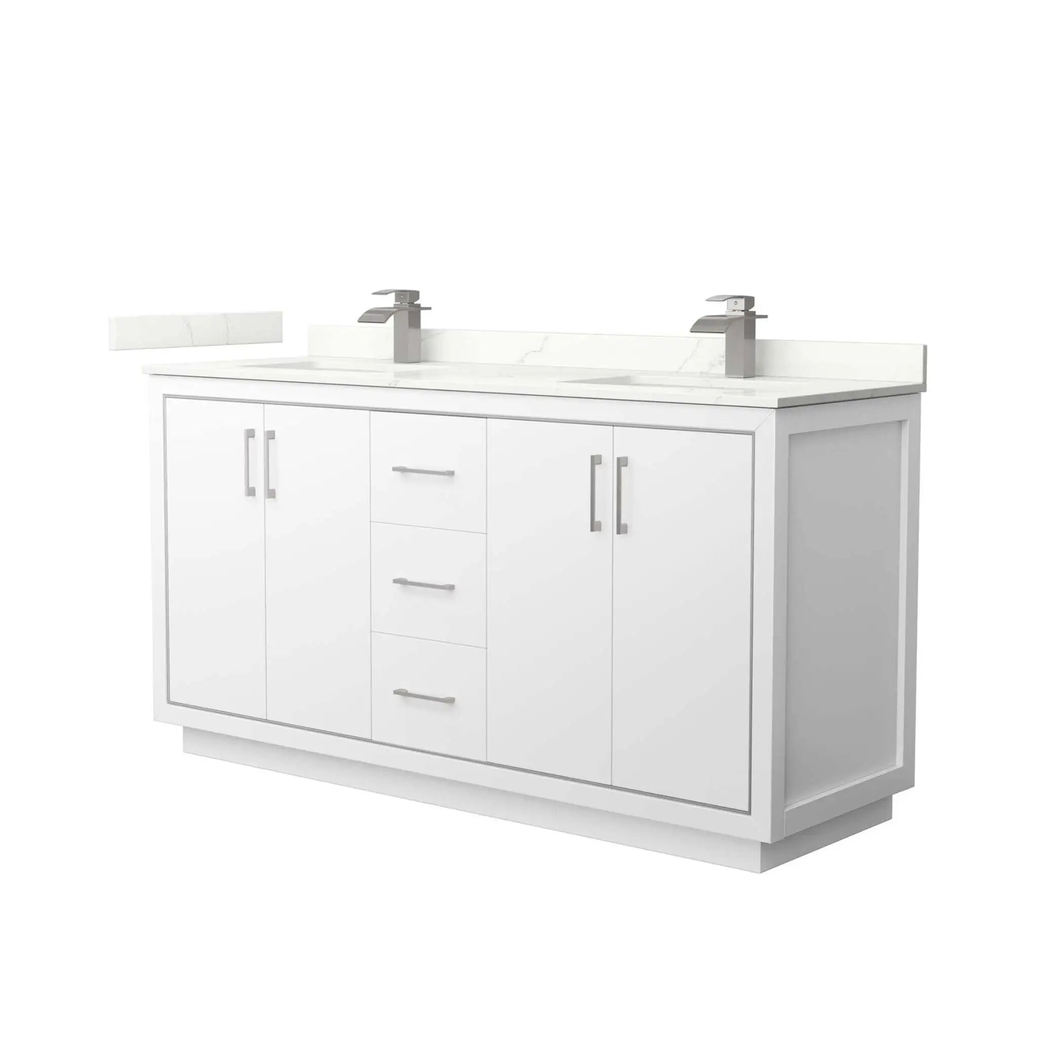 66" Icon Double Bathroom Vanity in White with Brushed Nickel Trim by Wyndham