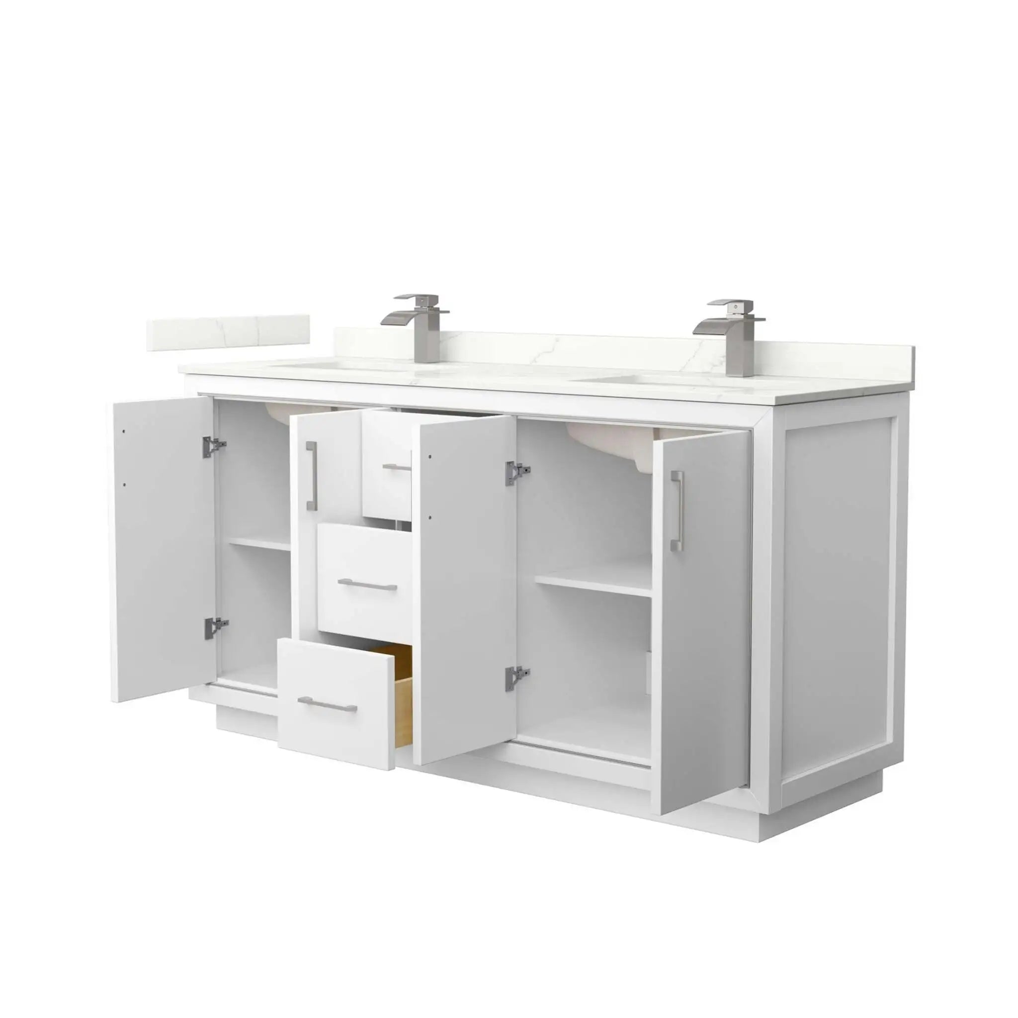 66" Icon Double Bathroom Vanity in White with Brushed Nickel Trim by Wyndham
