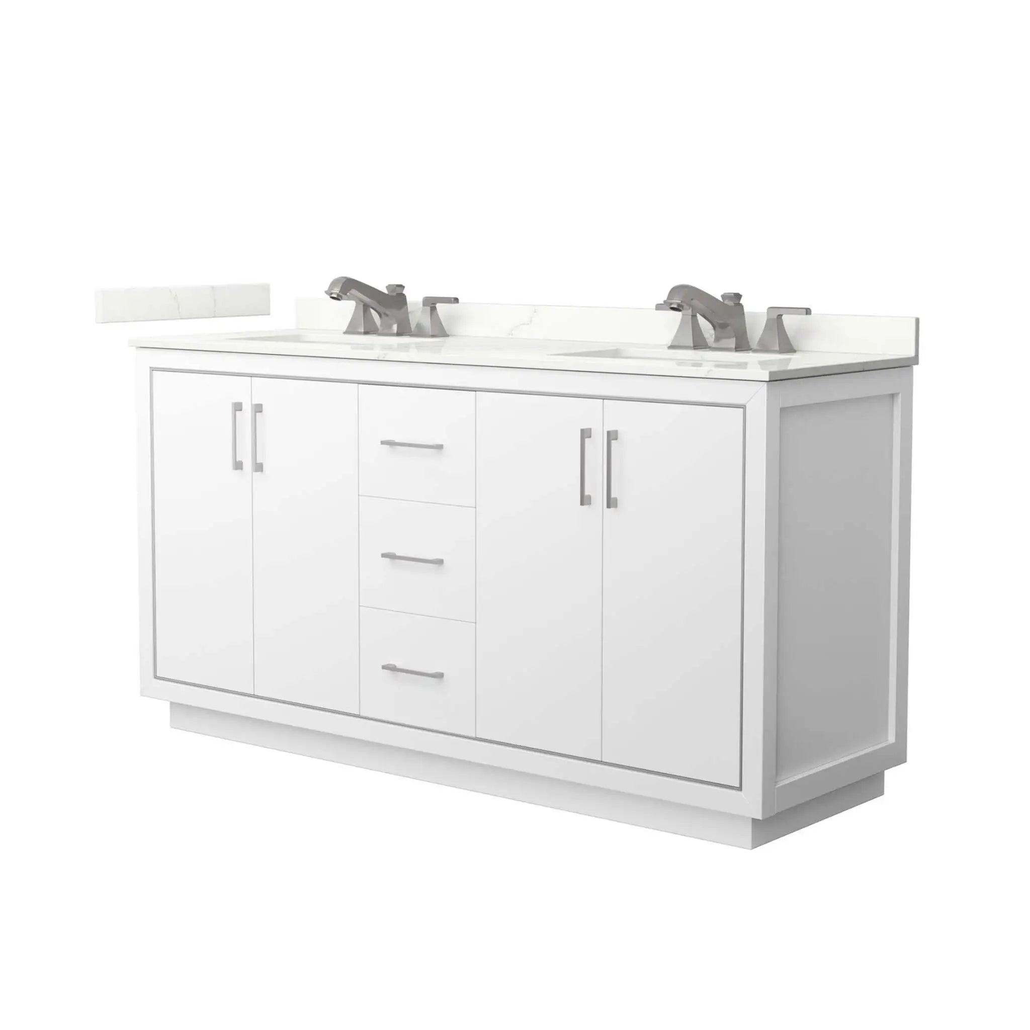 66" Icon Double Bathroom Vanity in White with Brushed Nickel Trim by Wyndham