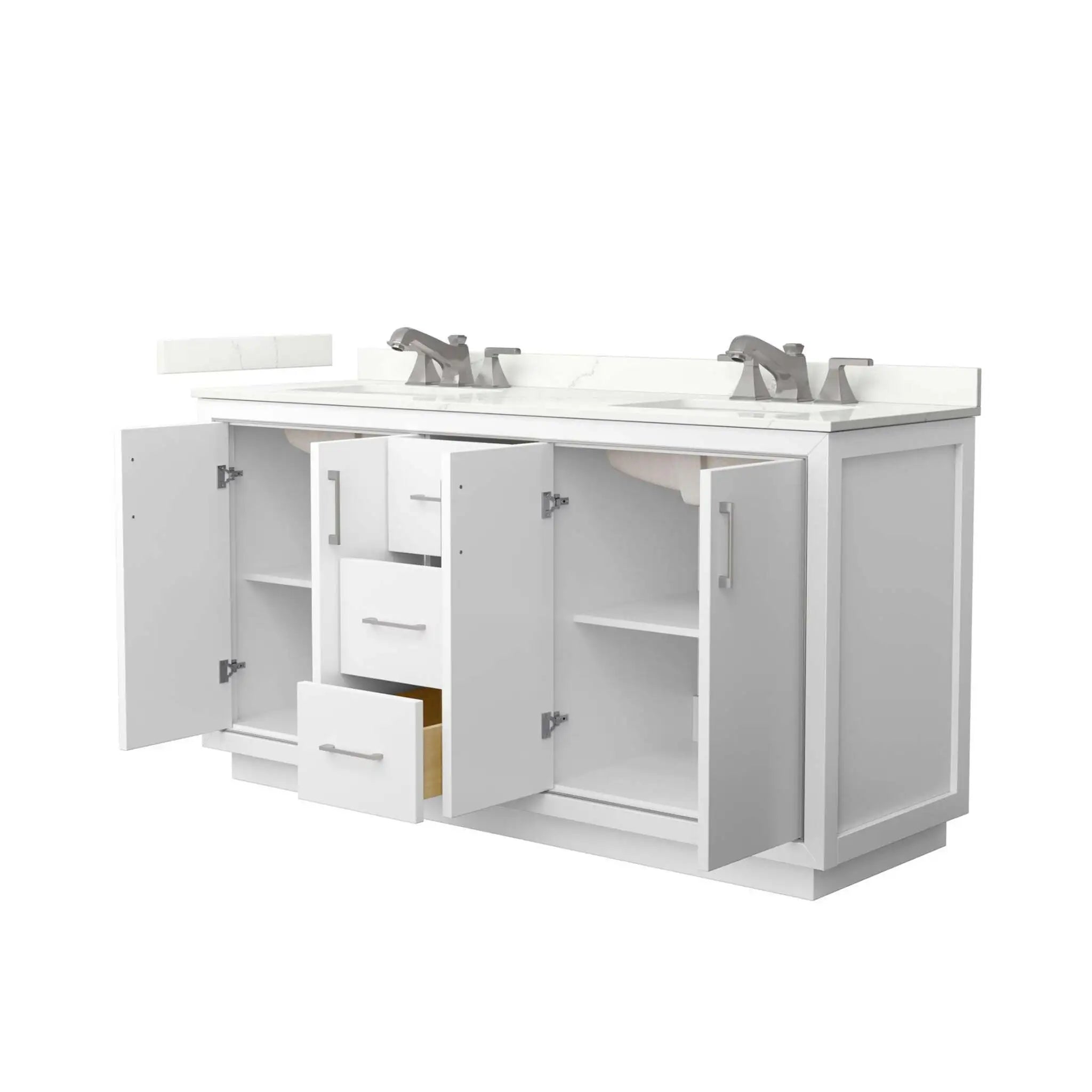 66" Icon Double Bathroom Vanity in White with Brushed Nickel Trim by Wyndham