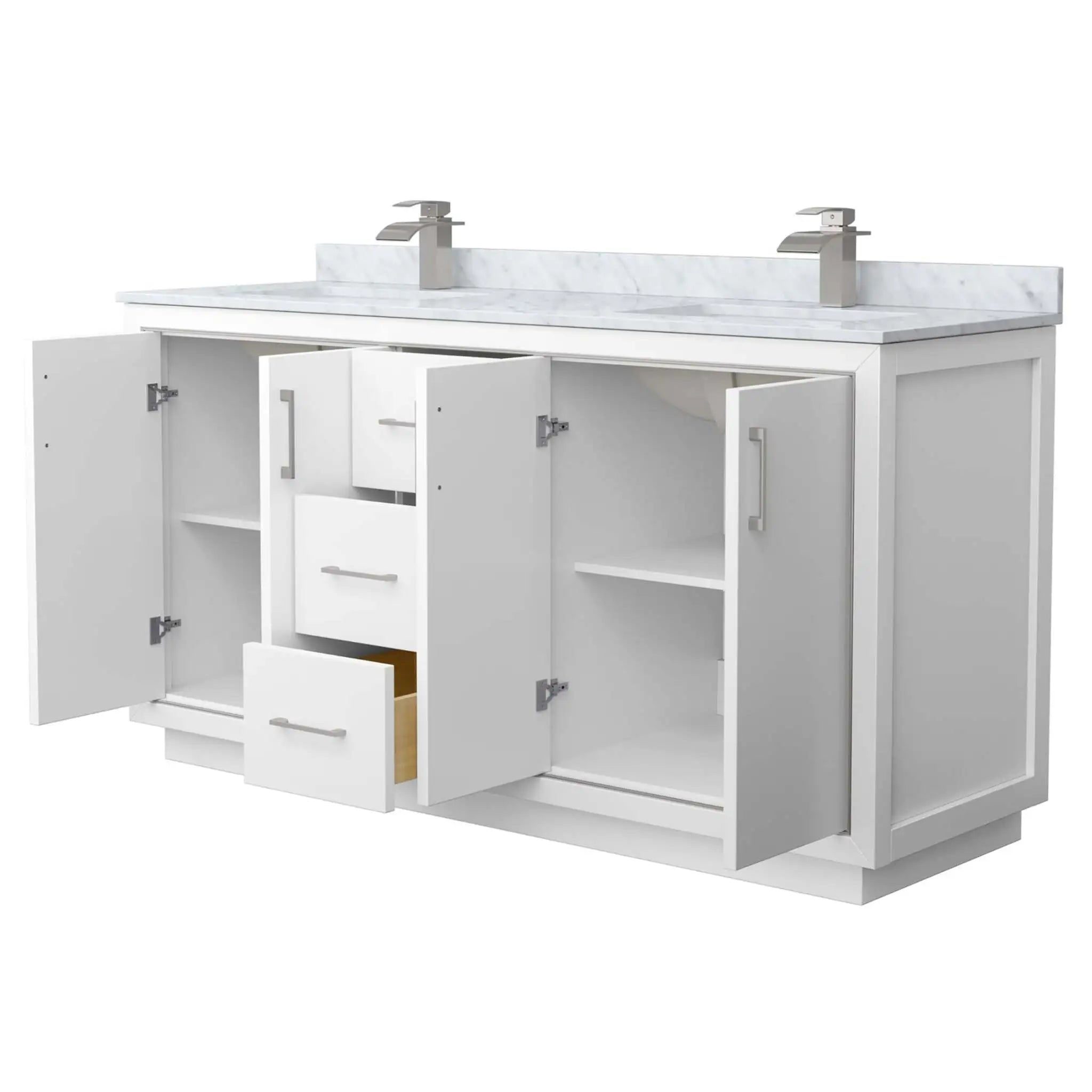 66" Icon Double Bathroom Vanity in White with Brushed Nickel Trim by Wyndham