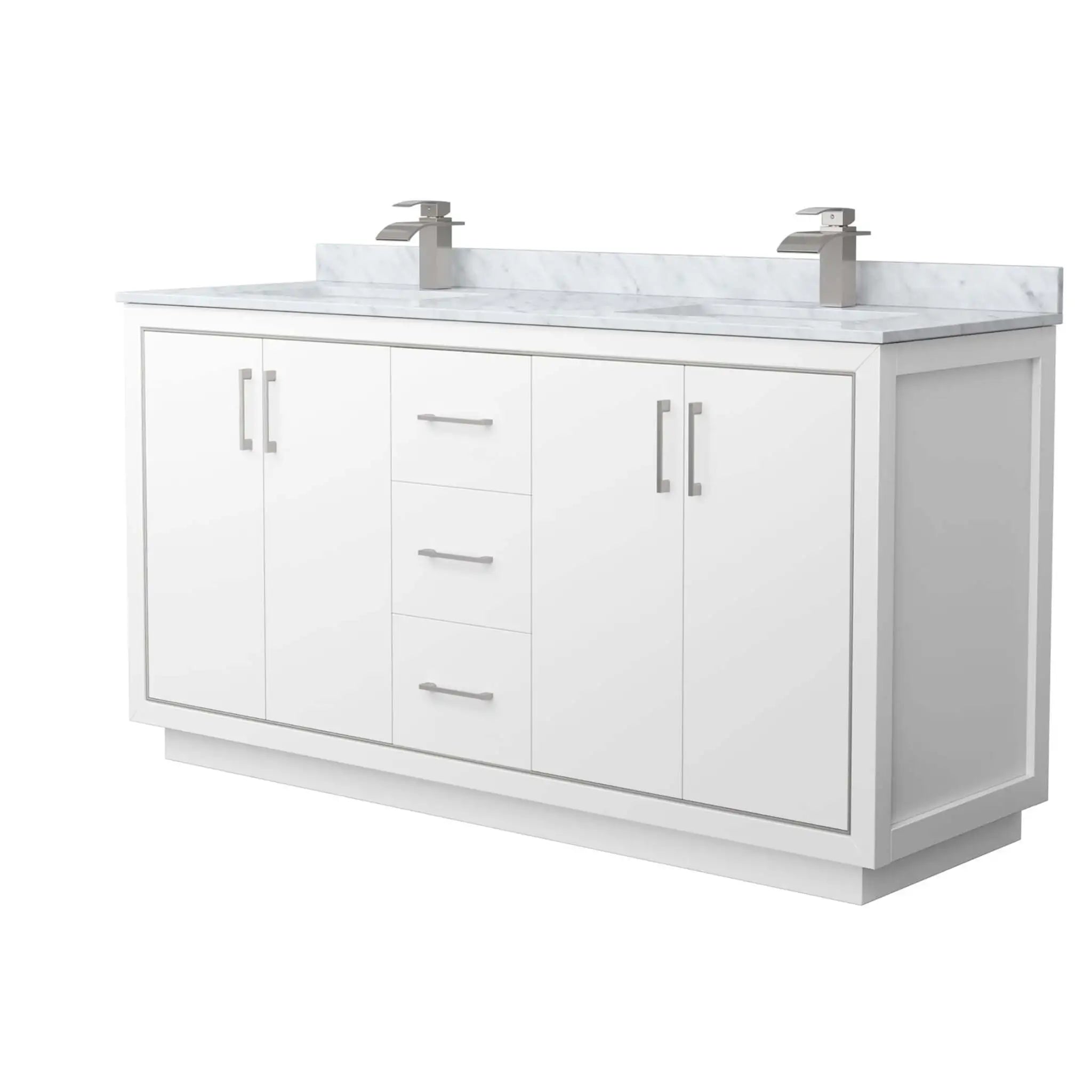 66" Icon Double Bathroom Vanity in White with Brushed Nickel Trim by Wyndham