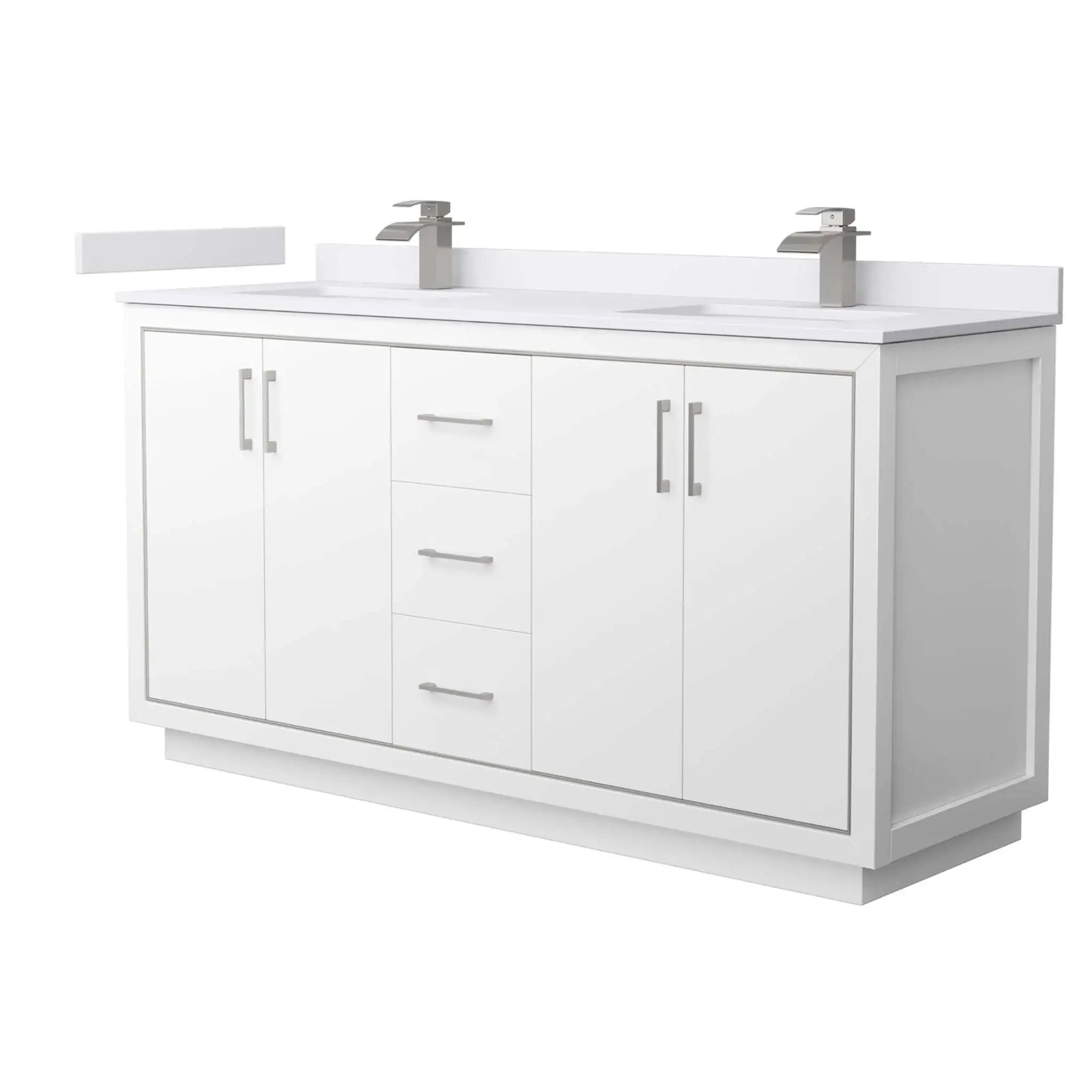 66" Icon Double Bathroom Vanity in White with Brushed Nickel Trim by Wyndham