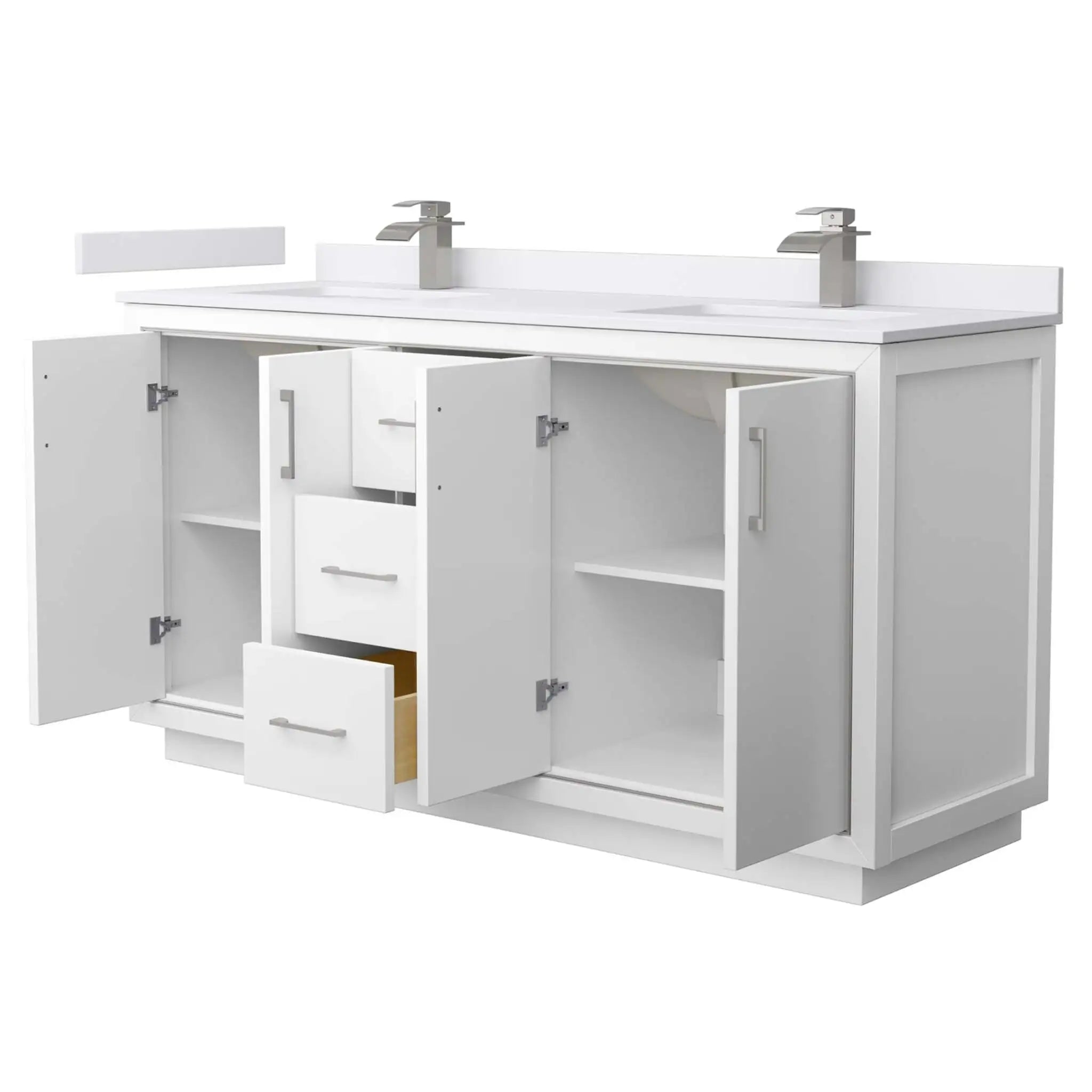 66" Icon Double Bathroom Vanity in White with Brushed Nickel Trim by Wyndham