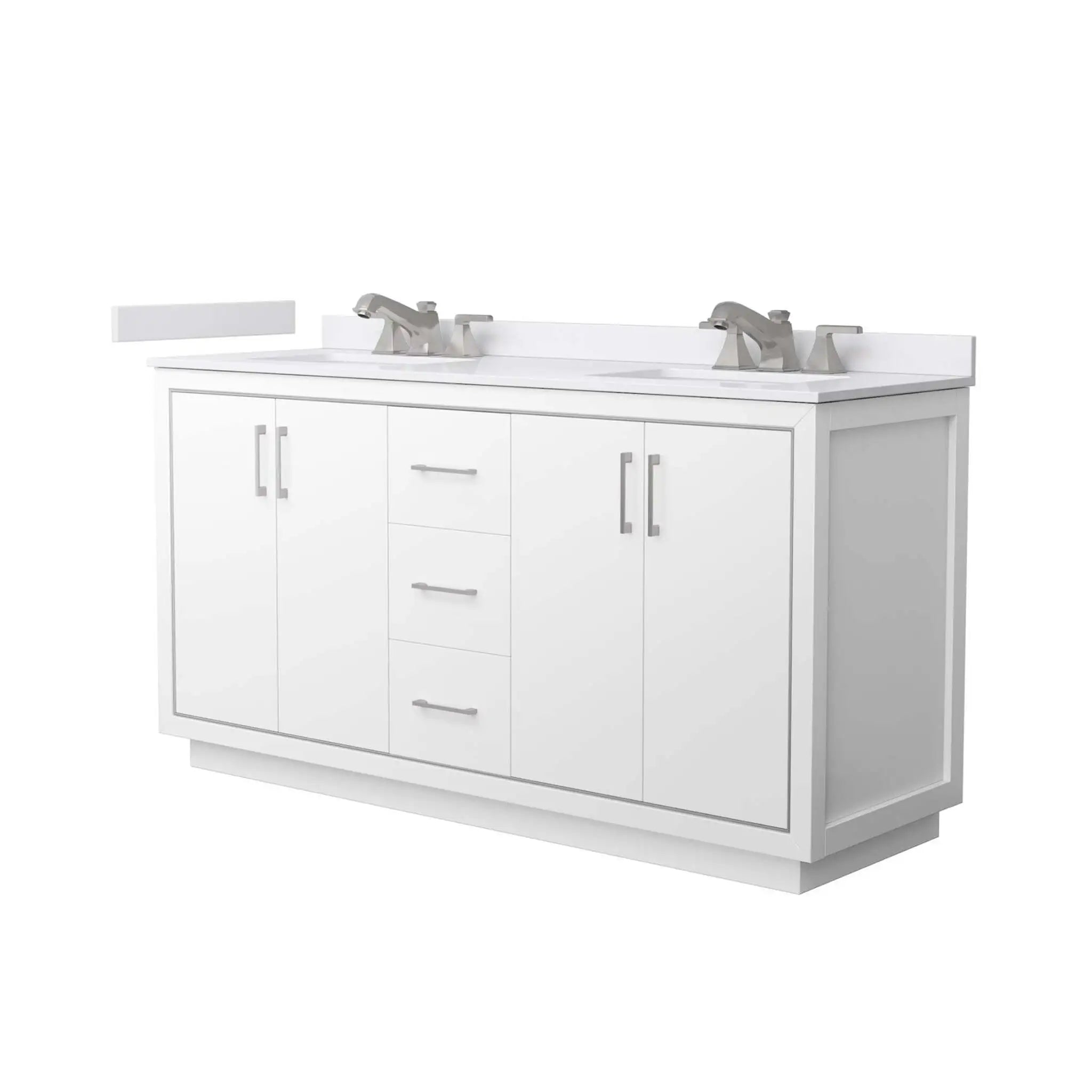 66" Icon Double Bathroom Vanity in White with Brushed Nickel Trim by Wyndham