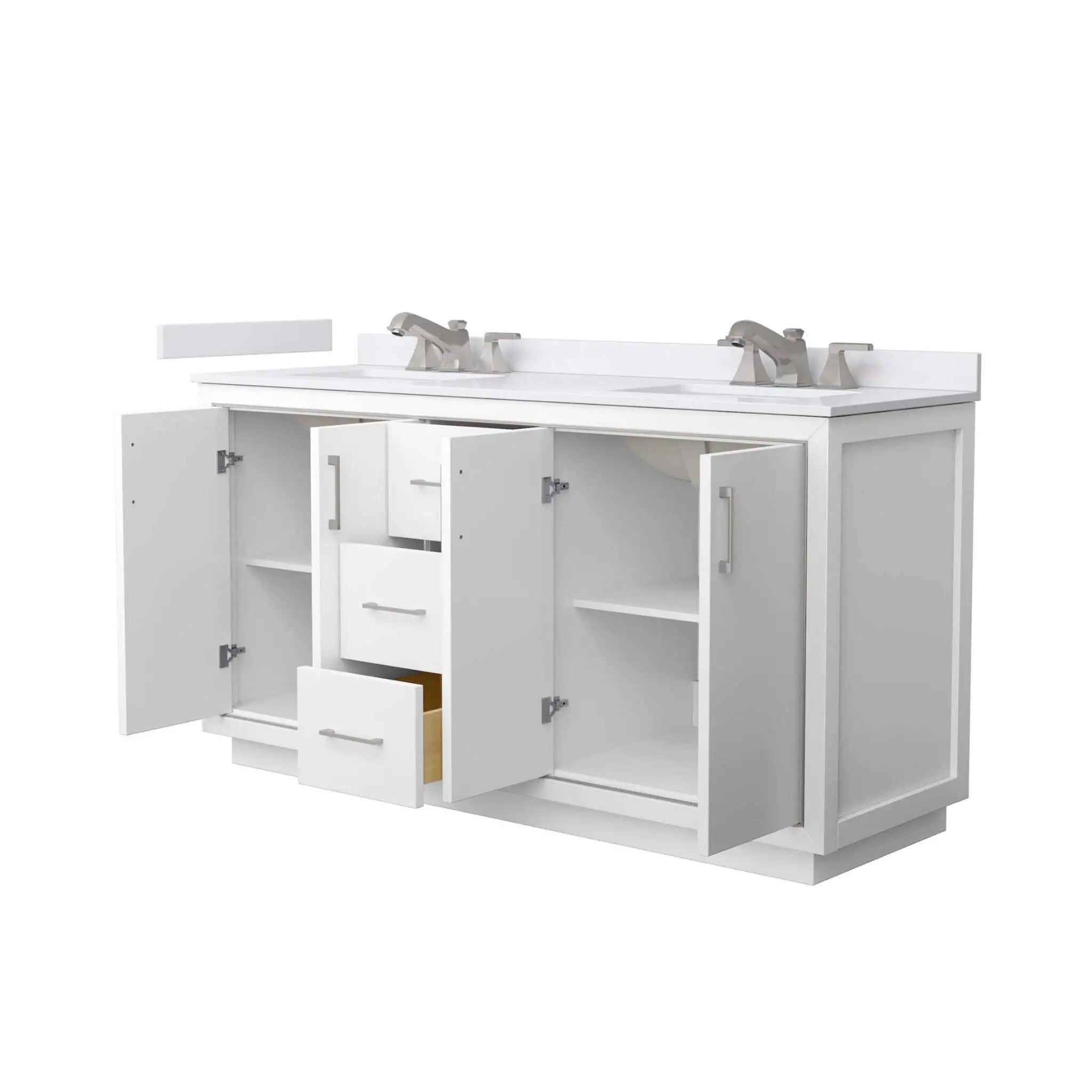 66" Icon Double Bathroom Vanity in White with Brushed Nickel Trim by Wyndham