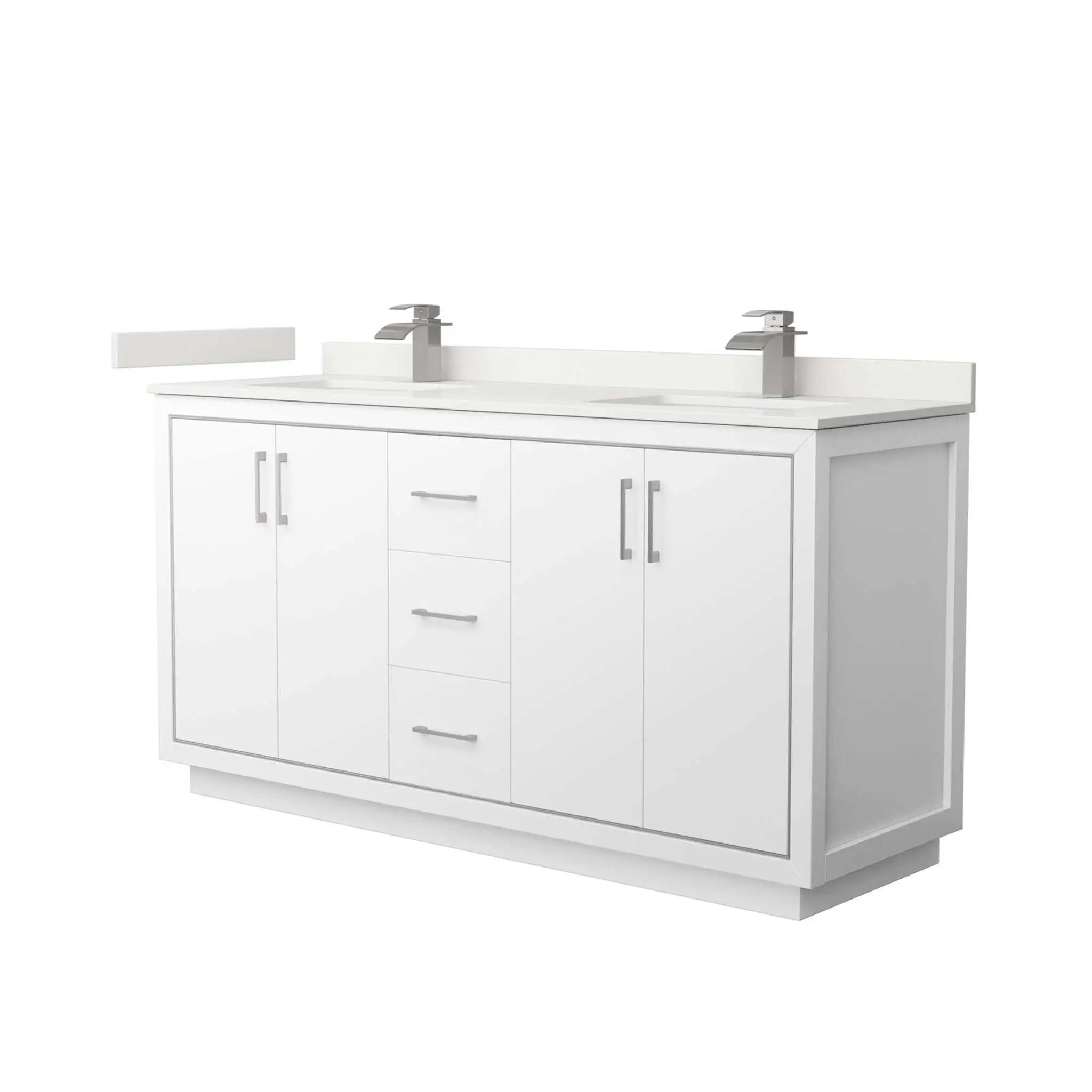 66" Icon Double Bathroom Vanity in White with Brushed Nickel Trim by Wyndham