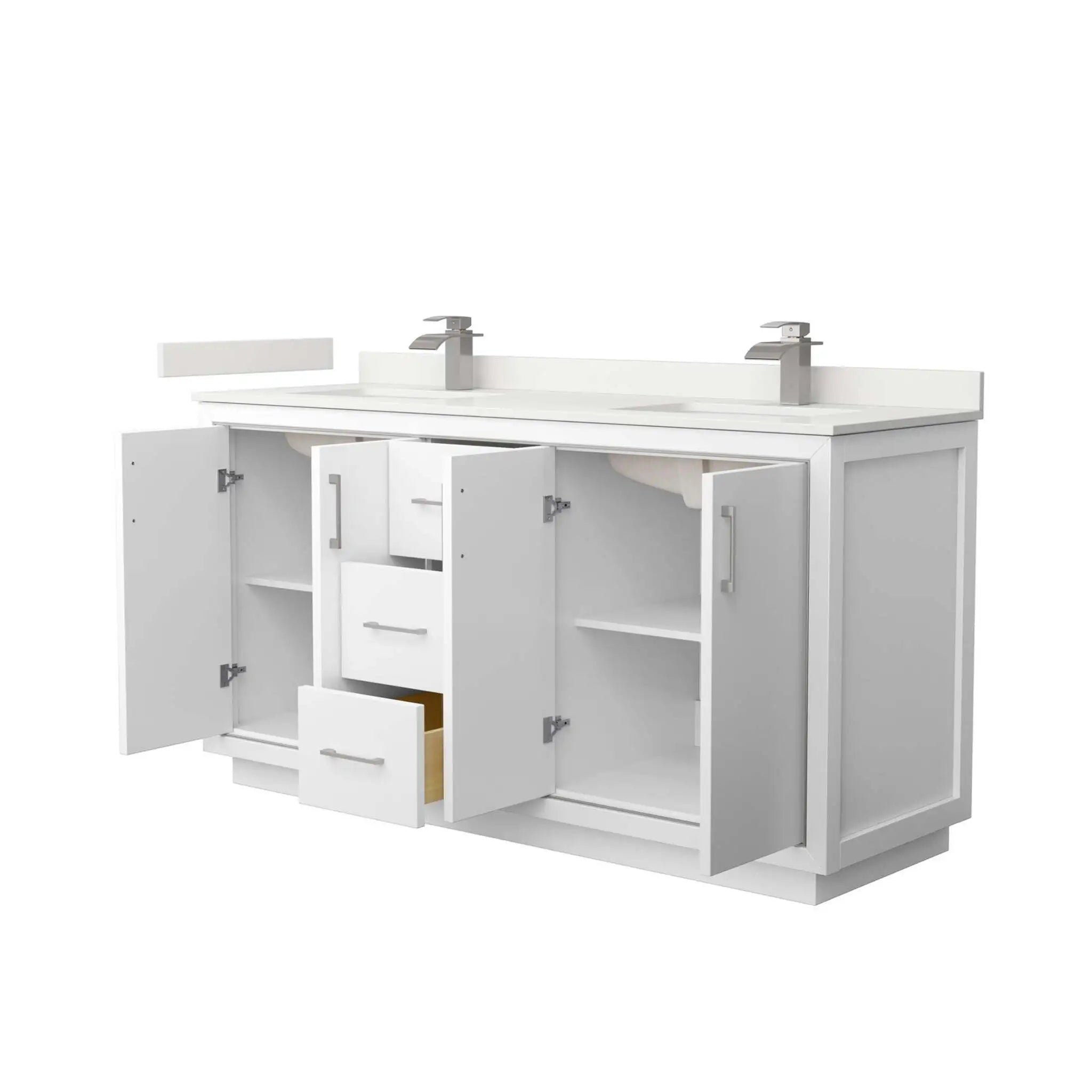 66" Icon Double Bathroom Vanity in White with Brushed Nickel Trim by Wyndham