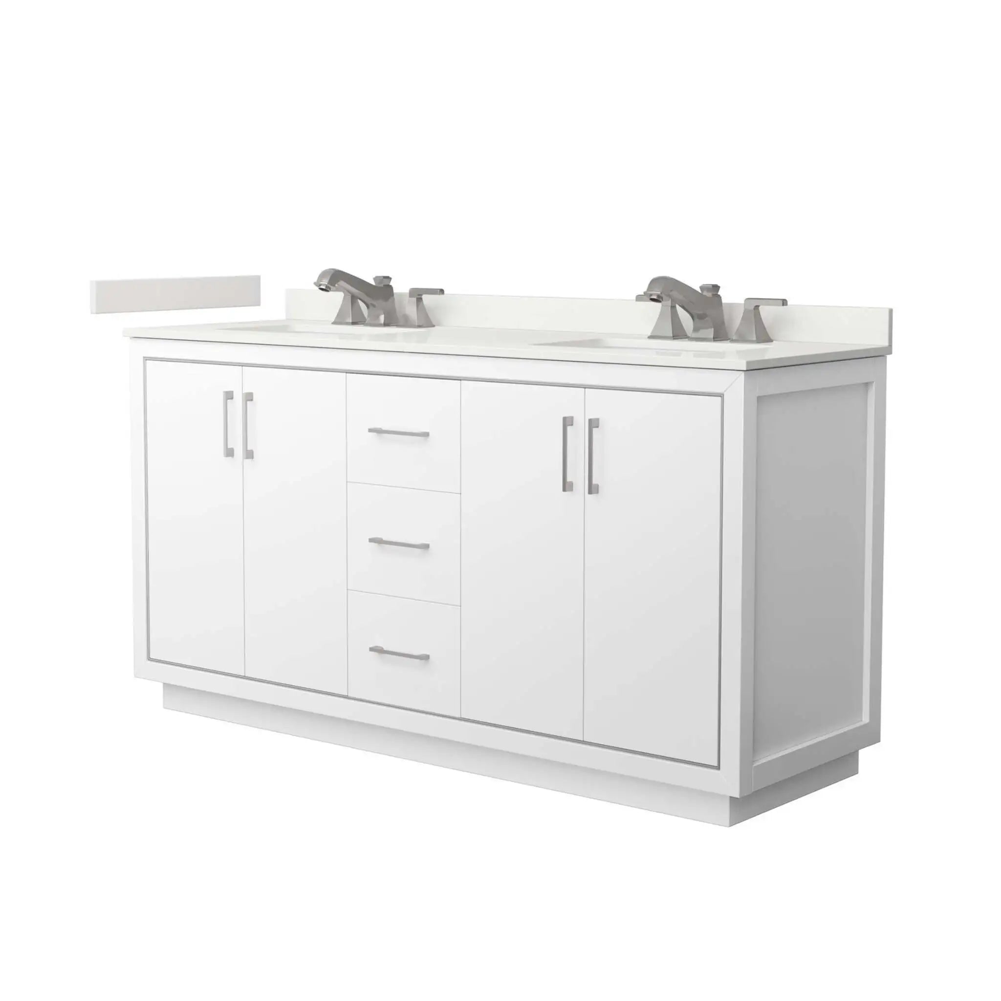 66" Icon Double Bathroom Vanity in White with Brushed Nickel Trim by Wyndham