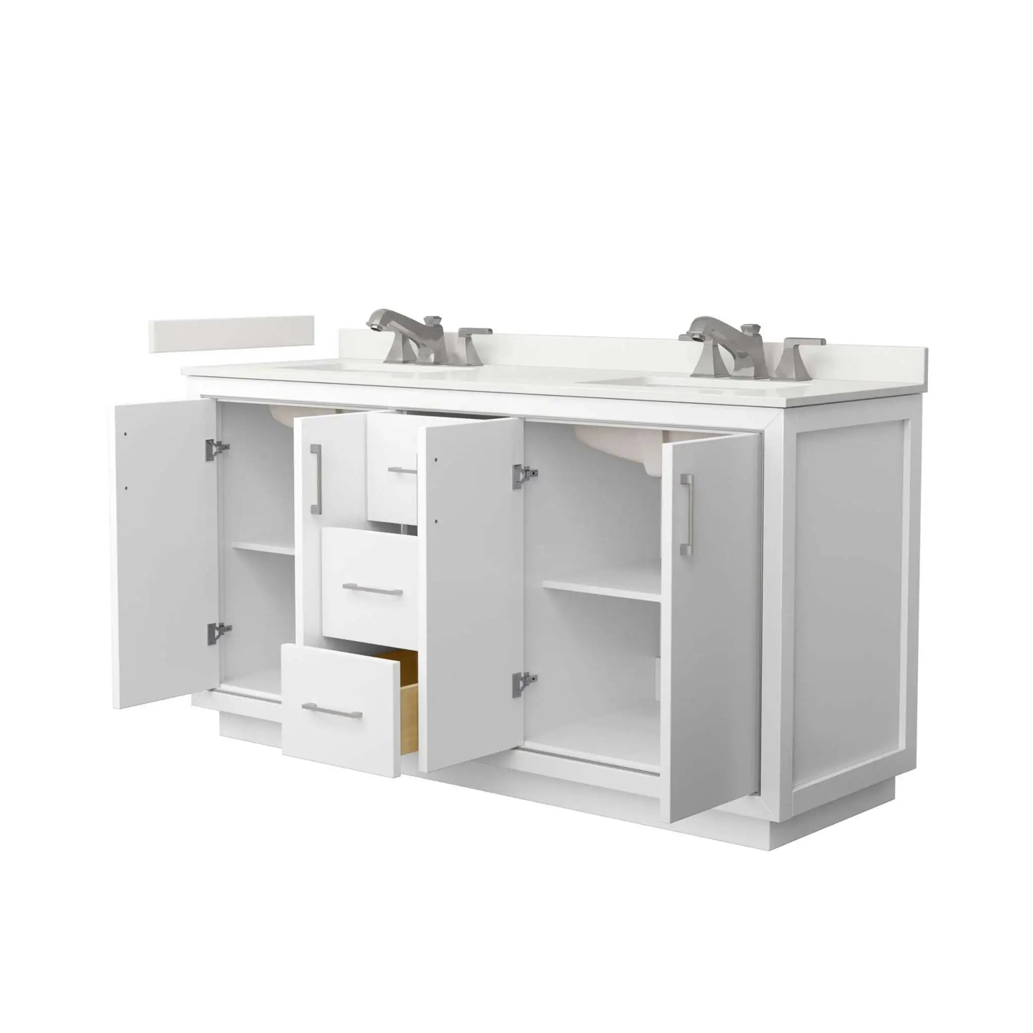 66" Icon Double Bathroom Vanity in White with Brushed Nickel Trim by Wyndham