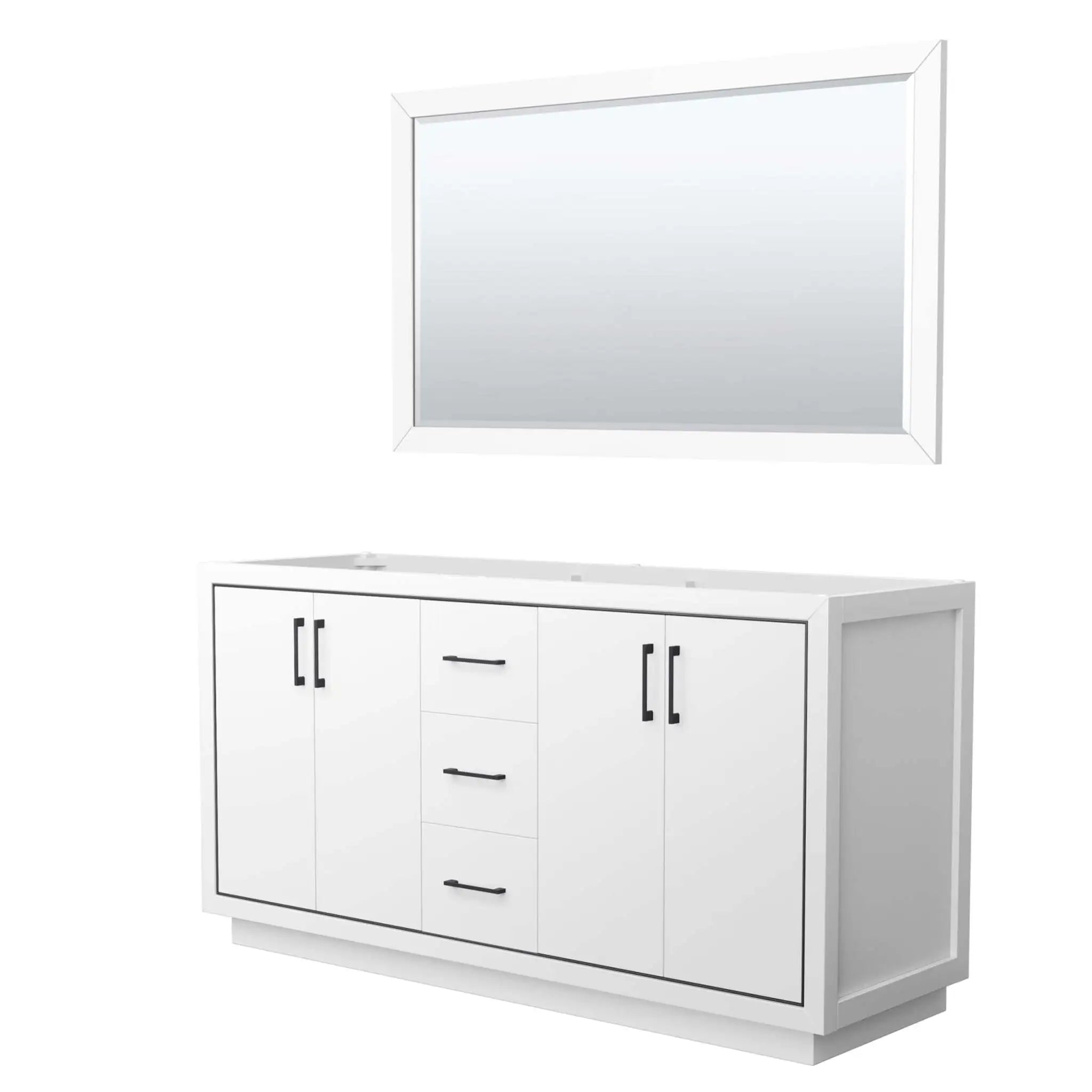 66" Icon Double Bathroom Vanity in White with Matte Black Trim & 58" Mirror by Wyndham