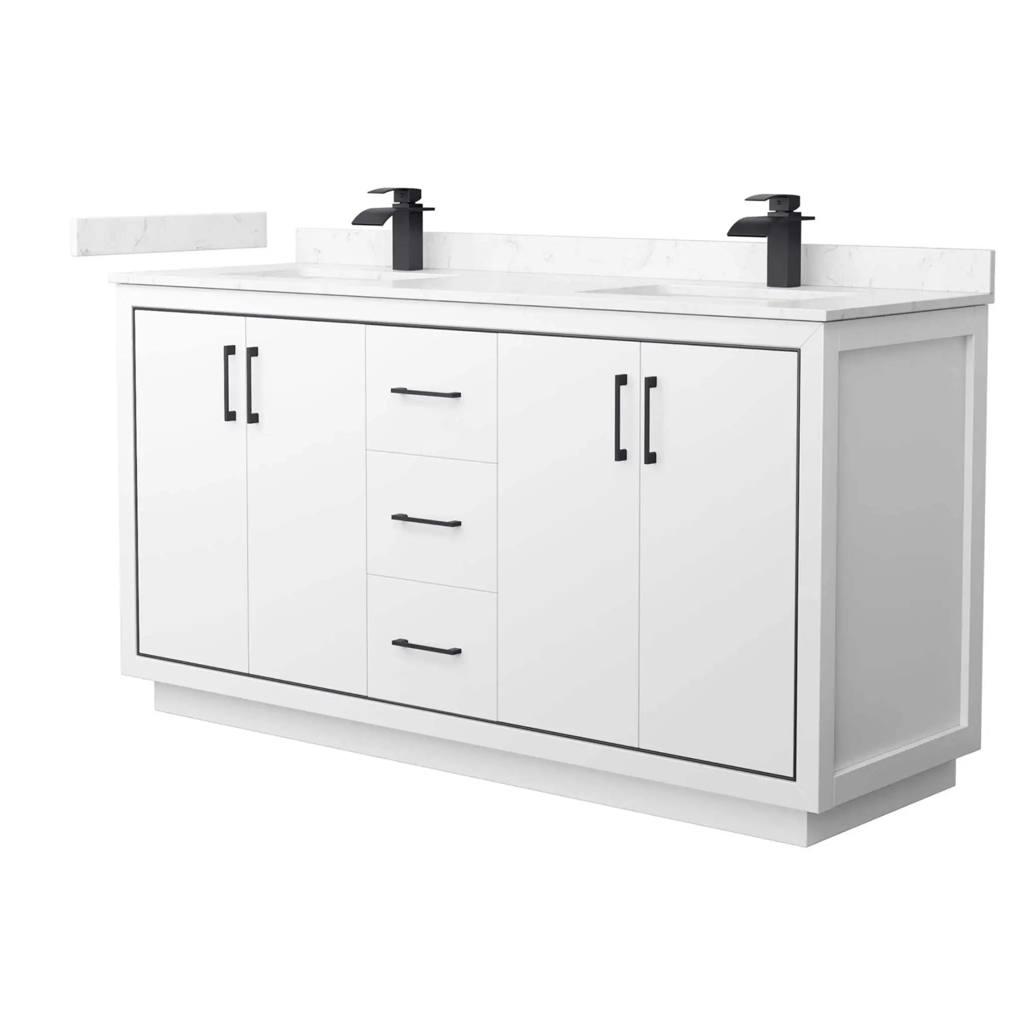 66" Icon Double Bathroom Vanity in White with Matte Black Trim by Wyndham