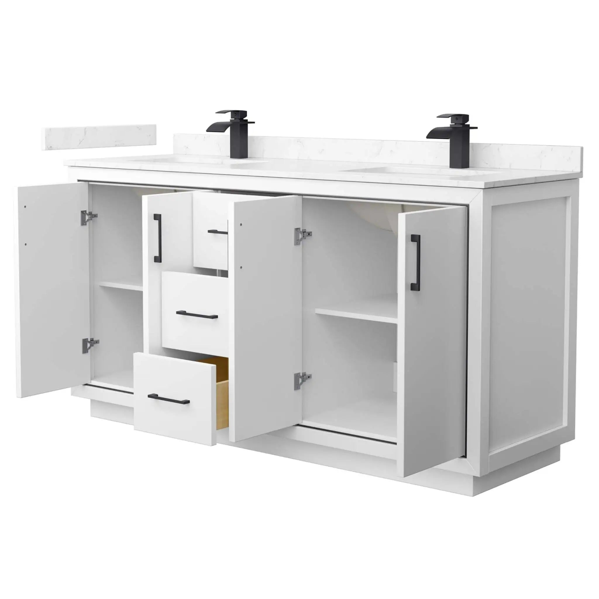 66" Icon Double Bathroom Vanity in White with Matte Black Trim by Wyndham