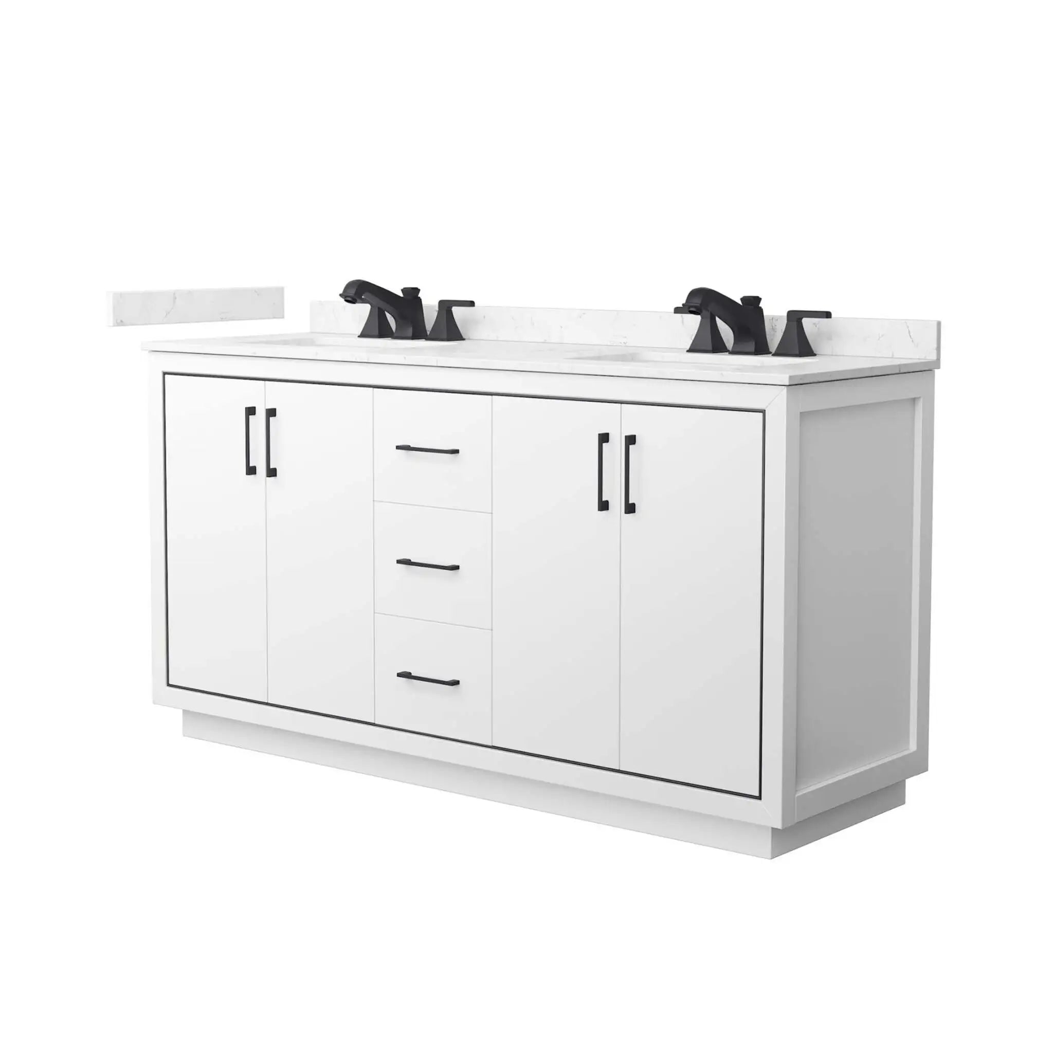 66" Icon Double Bathroom Vanity in White with Matte Black Trim by Wyndham