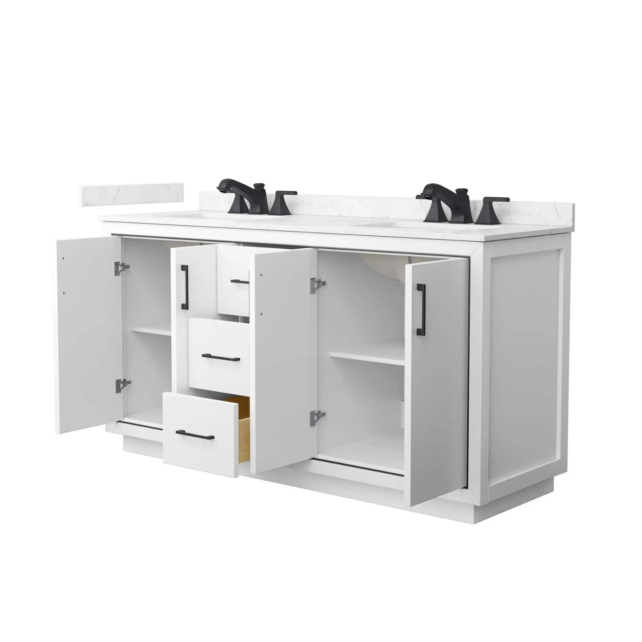 66" Icon Double Bathroom Vanity in White with Matte Black Trim by Wyndham
