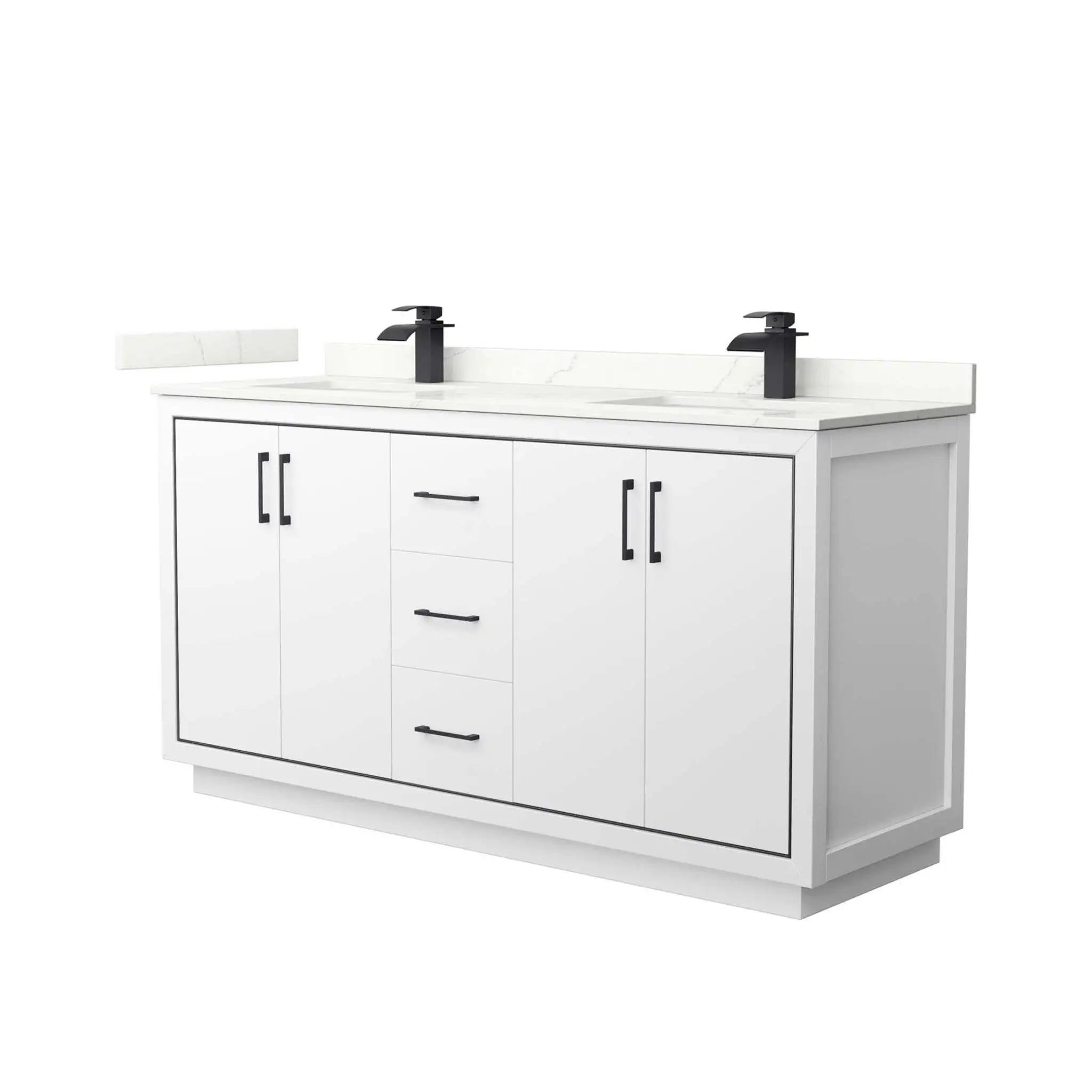 66" Icon Double Bathroom Vanity in White with Matte Black Trim by Wyndham