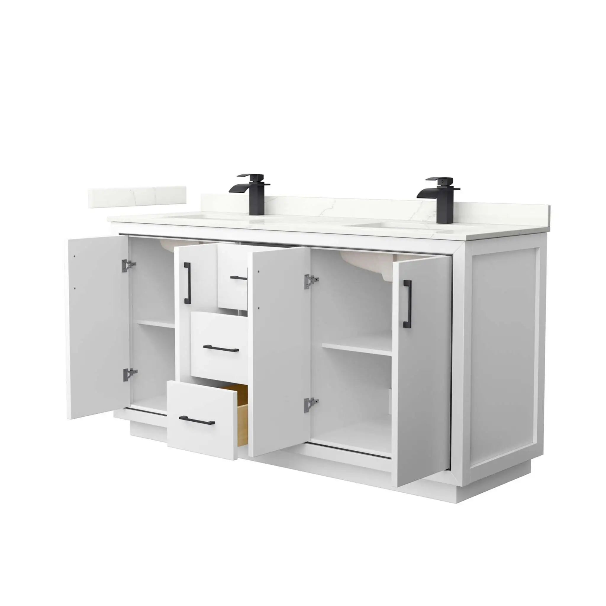66" Icon Double Bathroom Vanity in White with Matte Black Trim by Wyndham