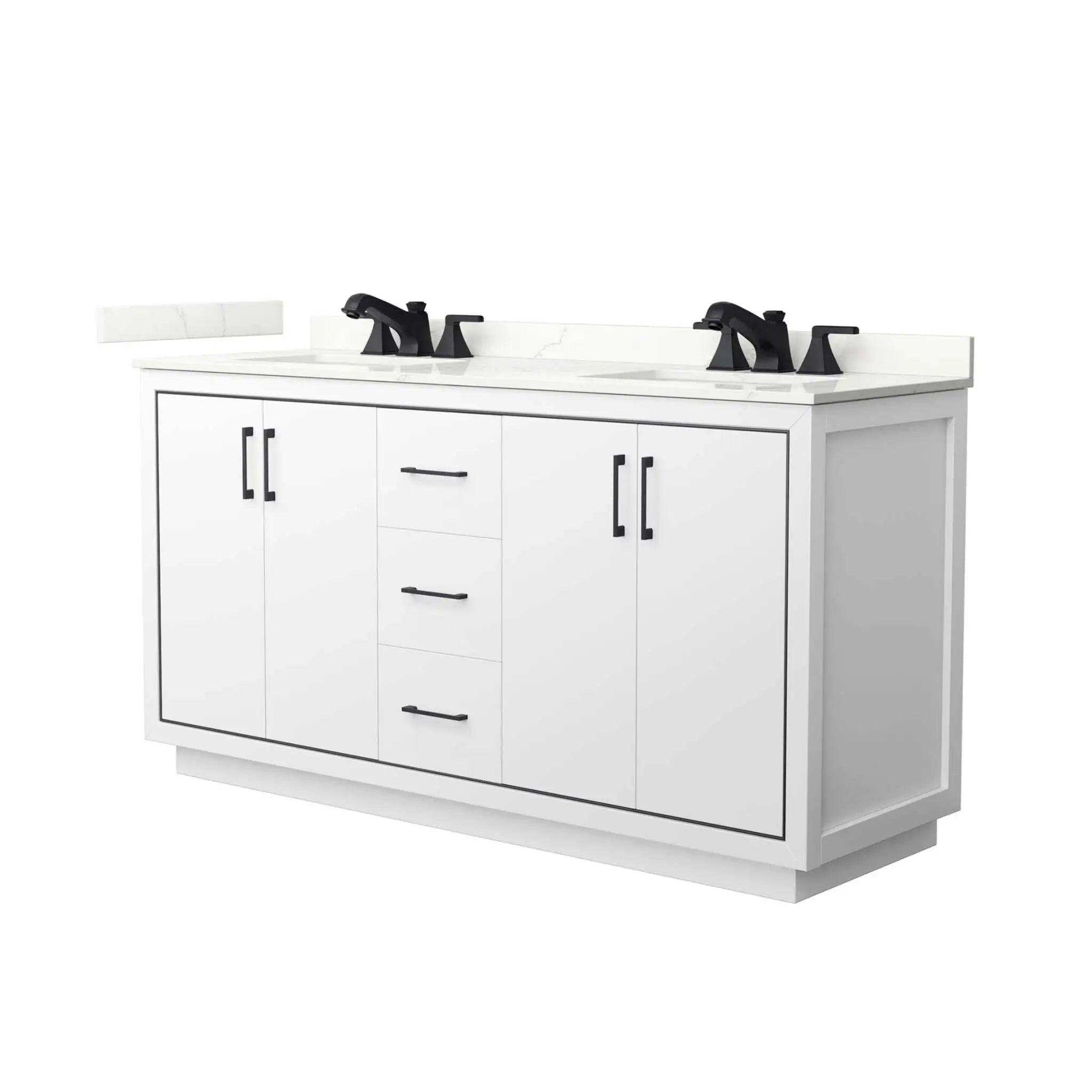 66" Icon Double Bathroom Vanity in White with Matte Black Trim by Wyndham