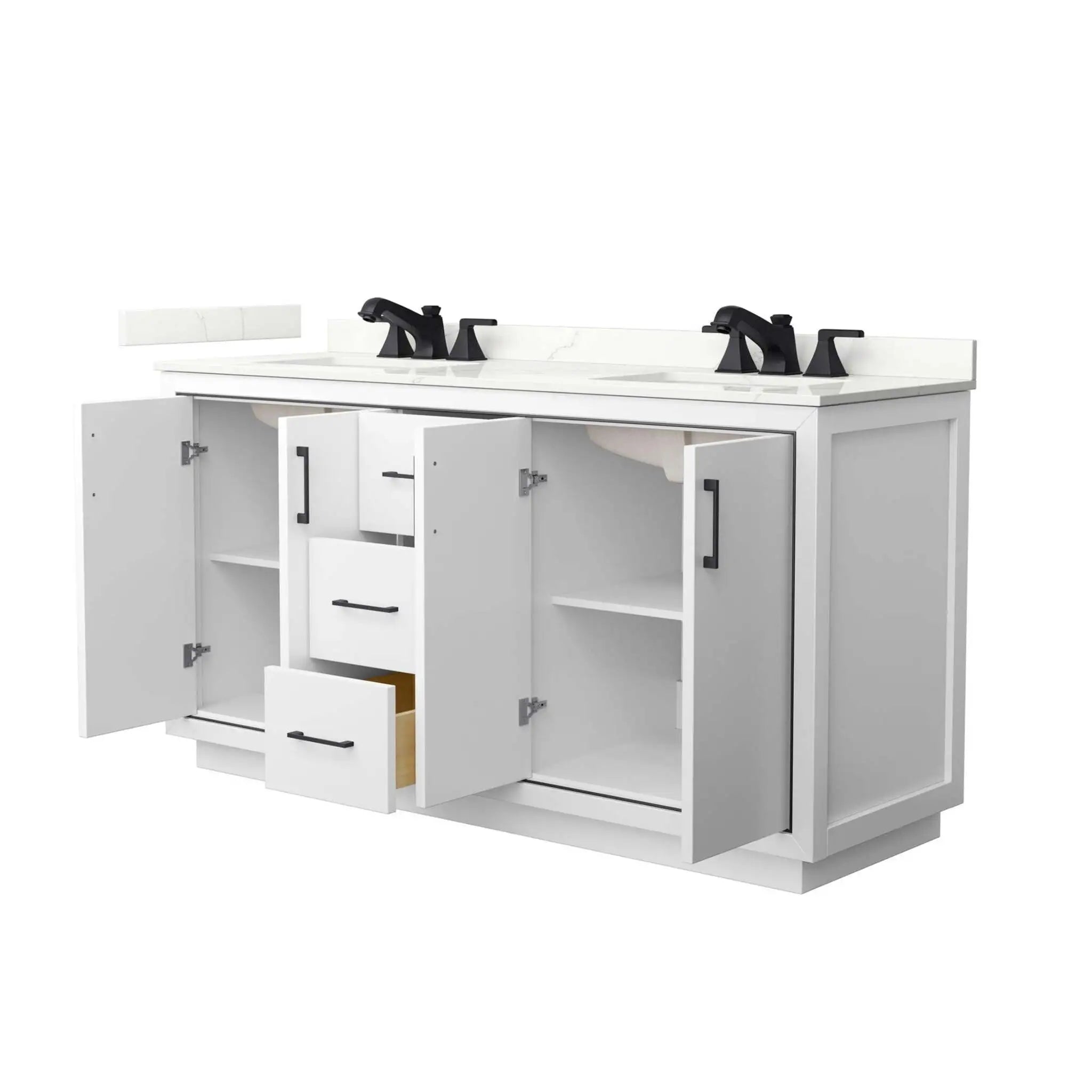 66" Icon Double Bathroom Vanity in White with Matte Black Trim by Wyndham