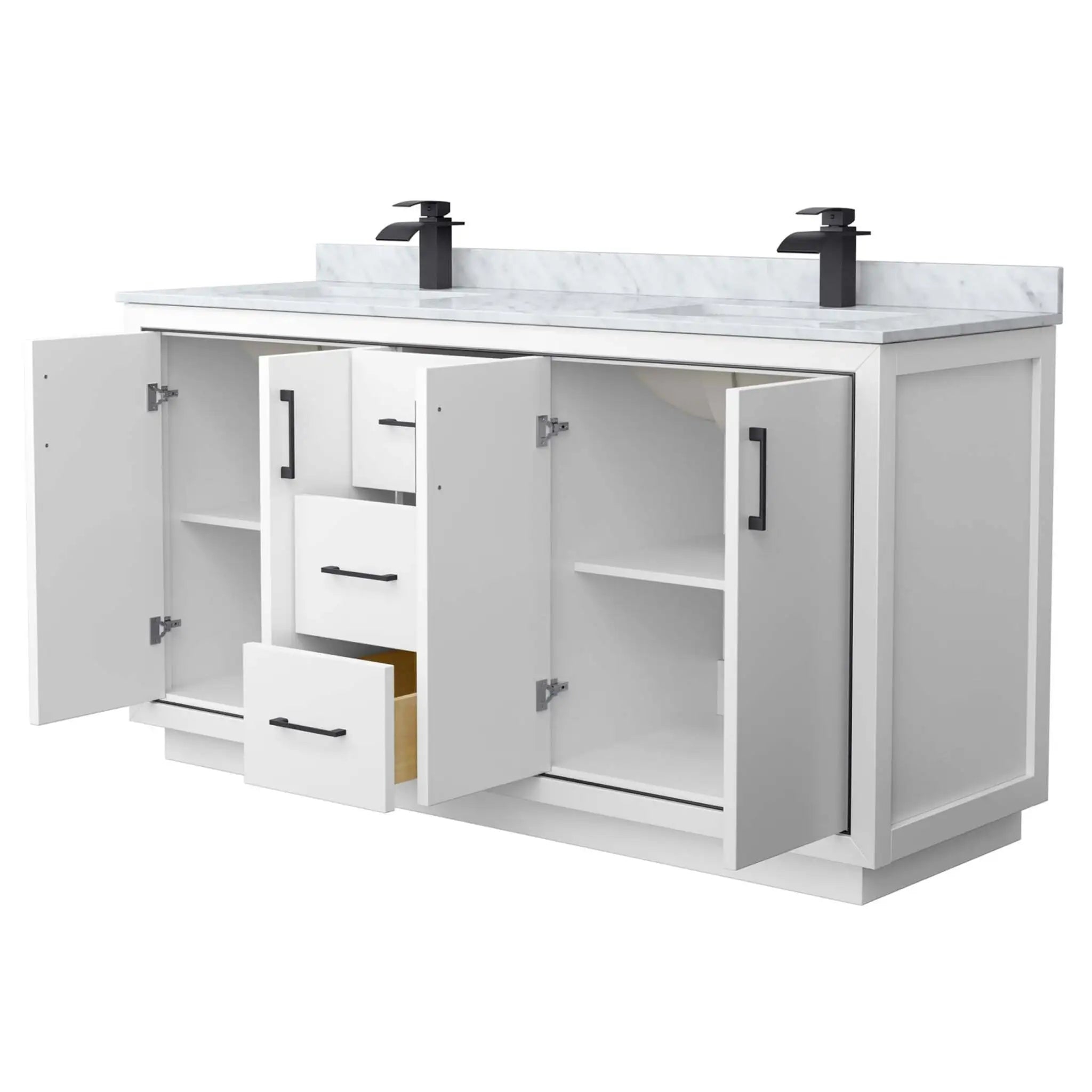 66" Icon Double Bathroom Vanity in White with Matte Black Trim by Wyndham