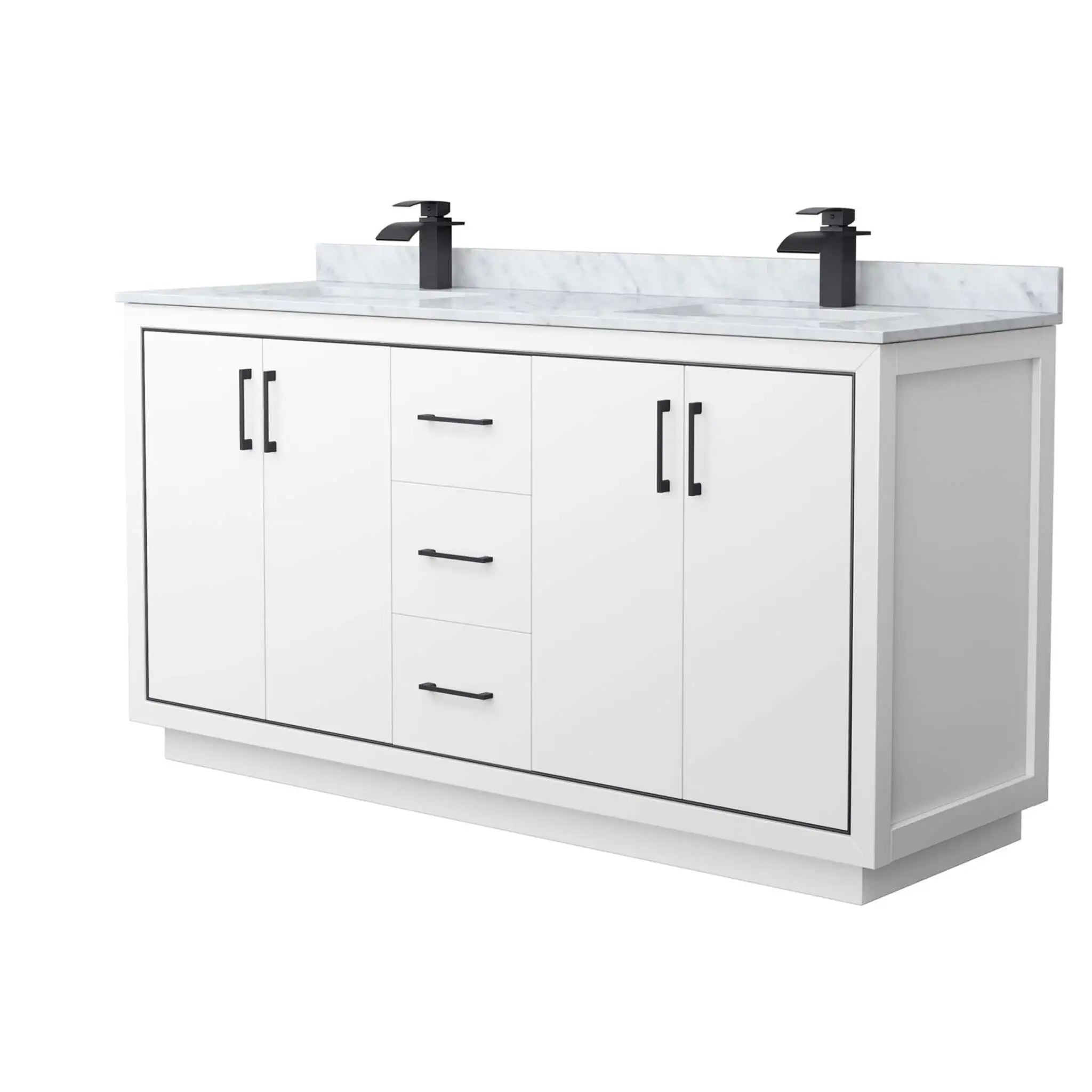 66" Icon Double Bathroom Vanity in White with Matte Black Trim by Wyndham