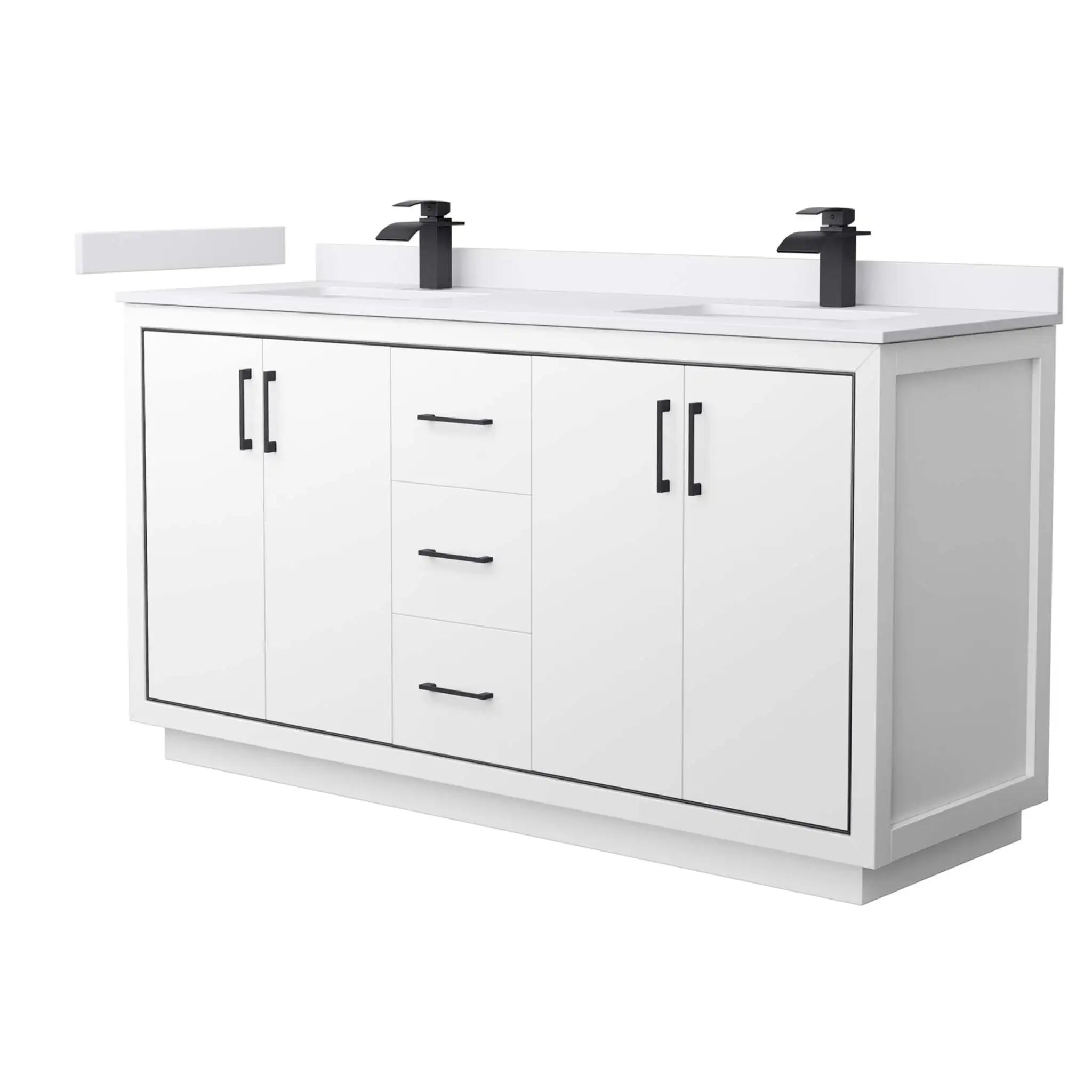 66" Icon Double Bathroom Vanity in White with Matte Black Trim by Wyndham