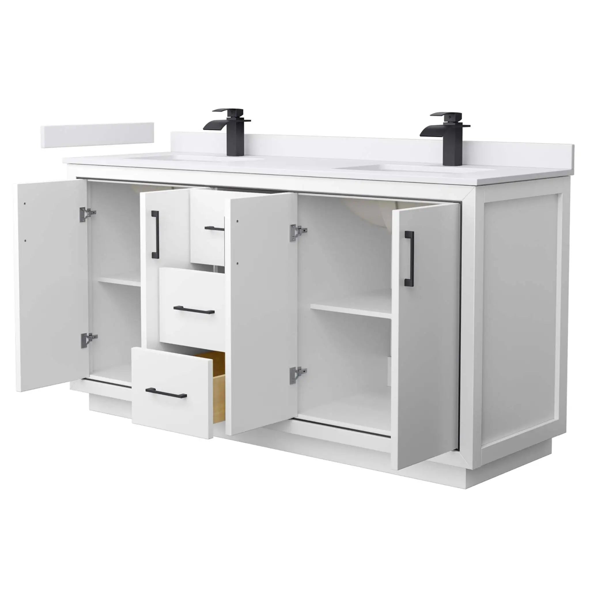 66" Icon Double Bathroom Vanity in White with Matte Black Trim by Wyndham