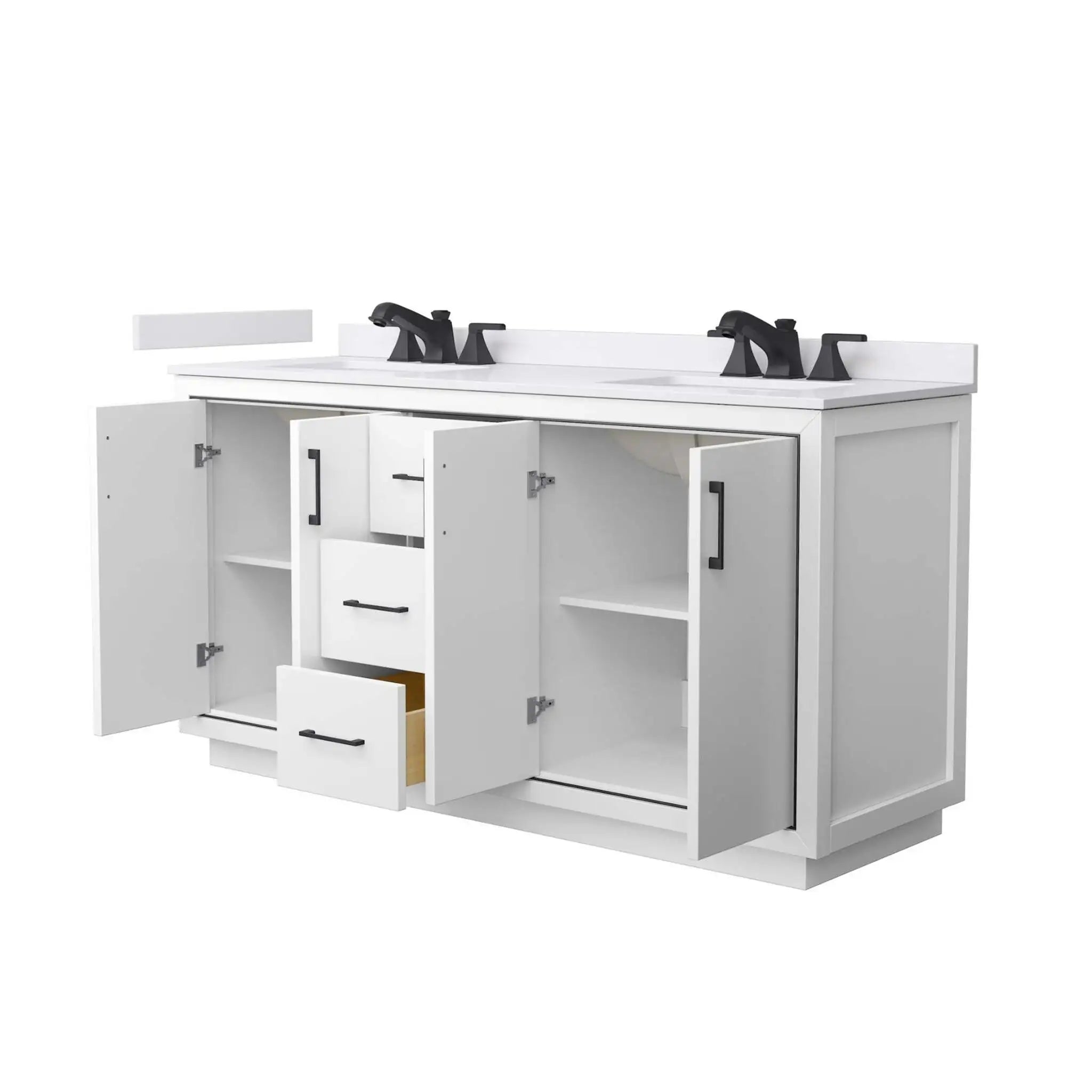 66" Icon Double Bathroom Vanity in White with Matte Black Trim by Wyndham