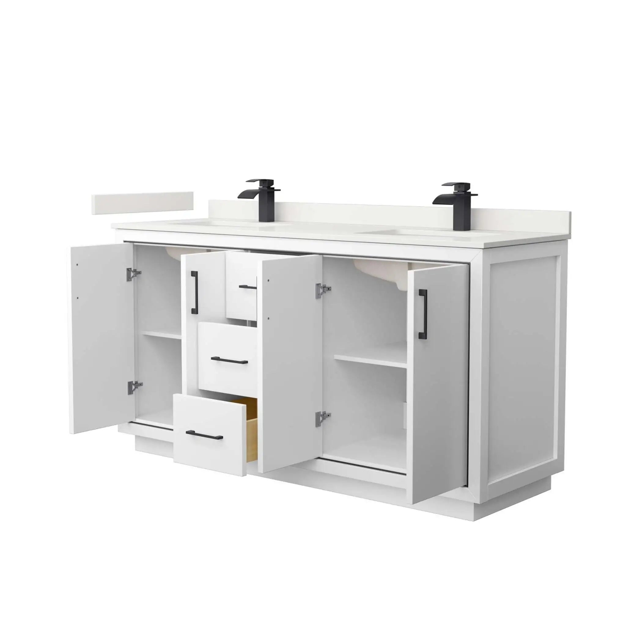 66" Icon Double Bathroom Vanity in White with Matte Black Trim by Wyndham
